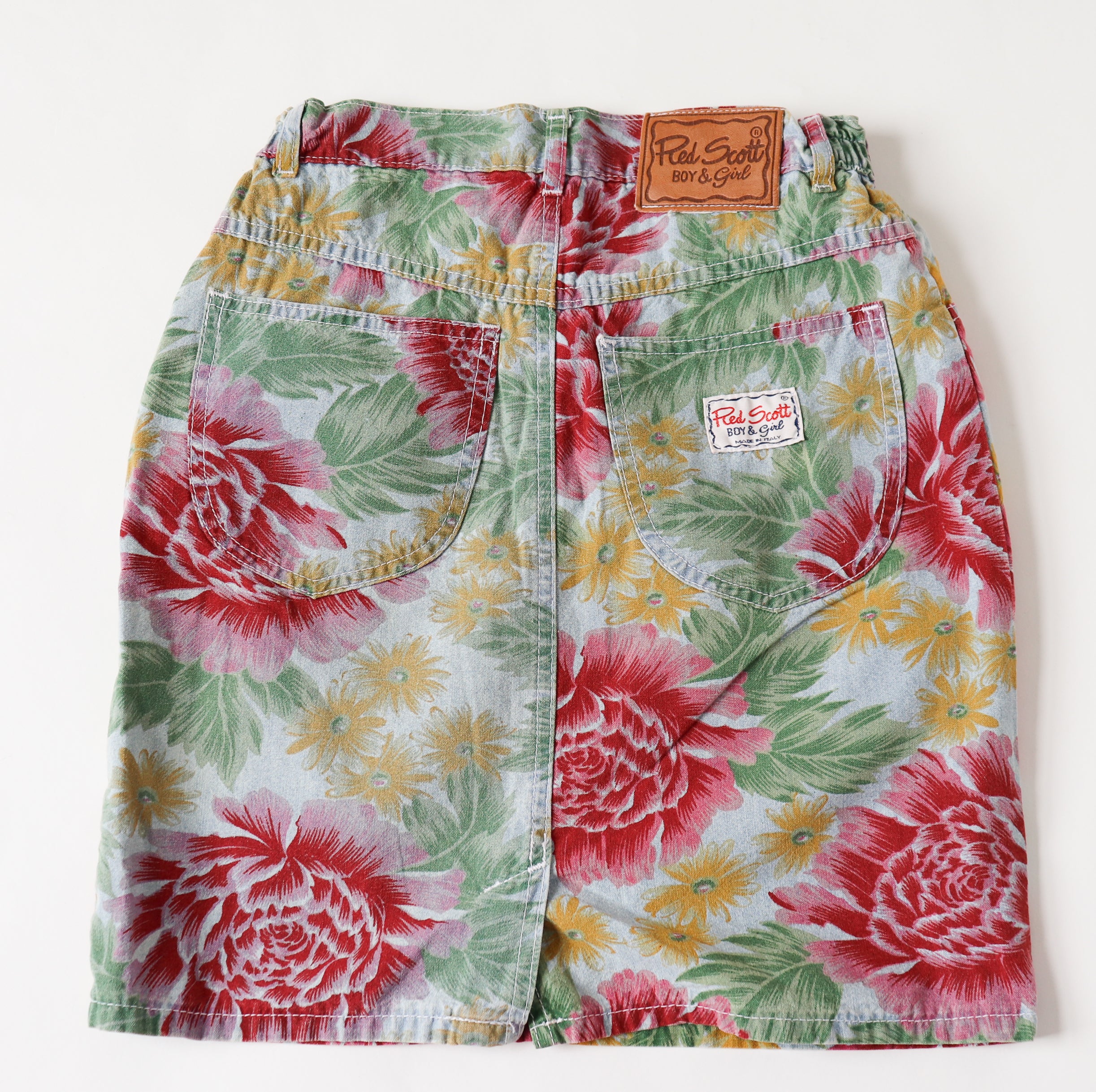 Printed Denim Vintage Mini Skirt - 1980s - Multi - Red Scott - XXS / UK 6