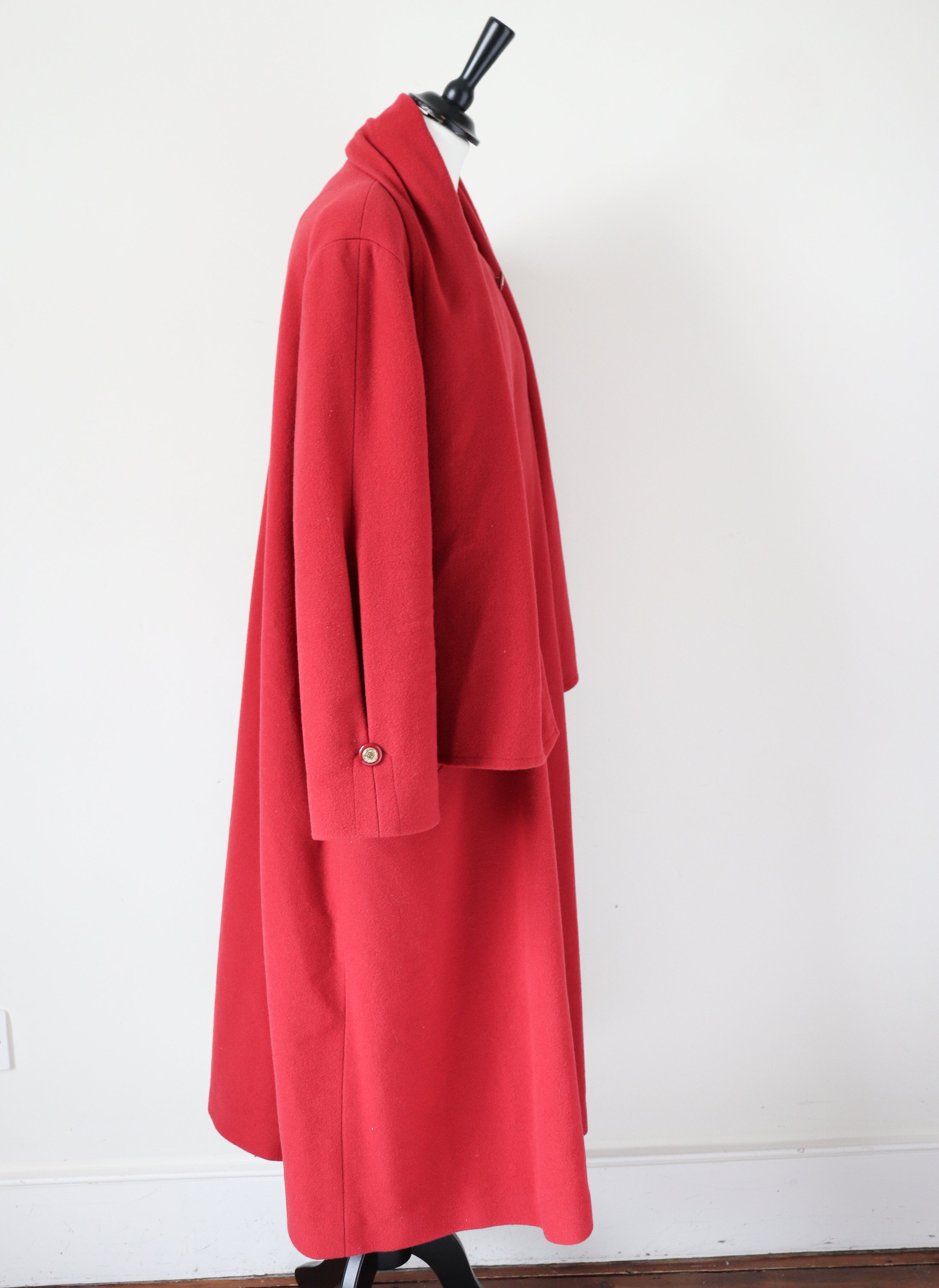 Vintage Pink Red Winter Coat - 100% Wool - Eastex 1990s  - XL / UK 16