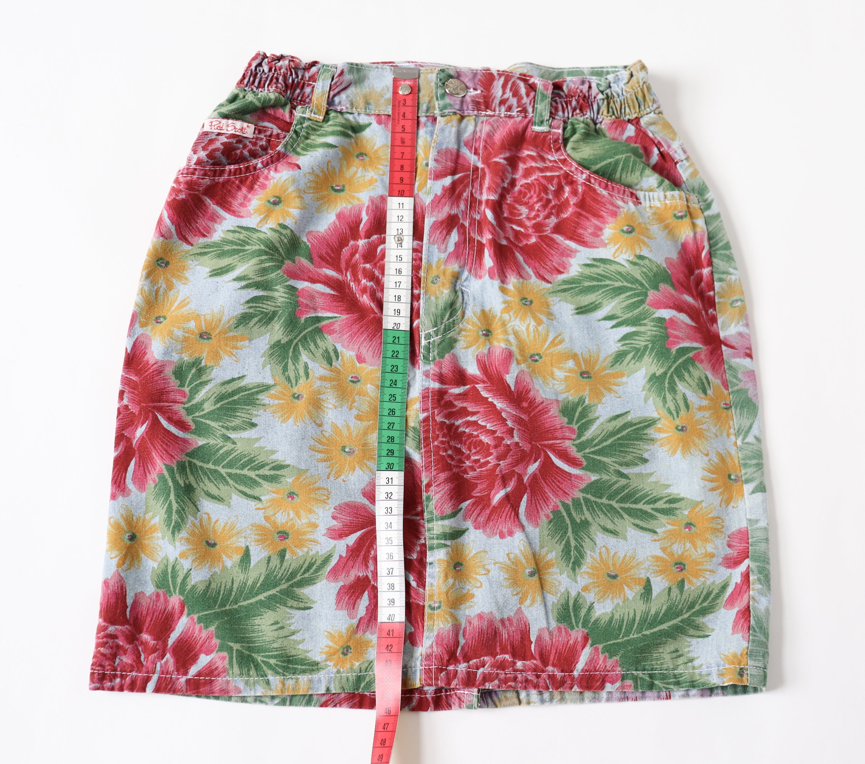 Printed Denim Vintage Mini Skirt - 1980s - Multi - Red Scott - XXS / UK 6