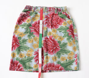 Printed Denim Vintage Mini Skirt - 1980s - Multi - Red Scott - XXS / UK 6