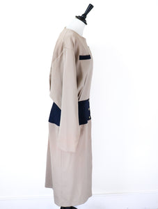 Claude Rap Wool Vintage Dress - Beige / Blue - 1980s / 1920s - Fit M / UK 12