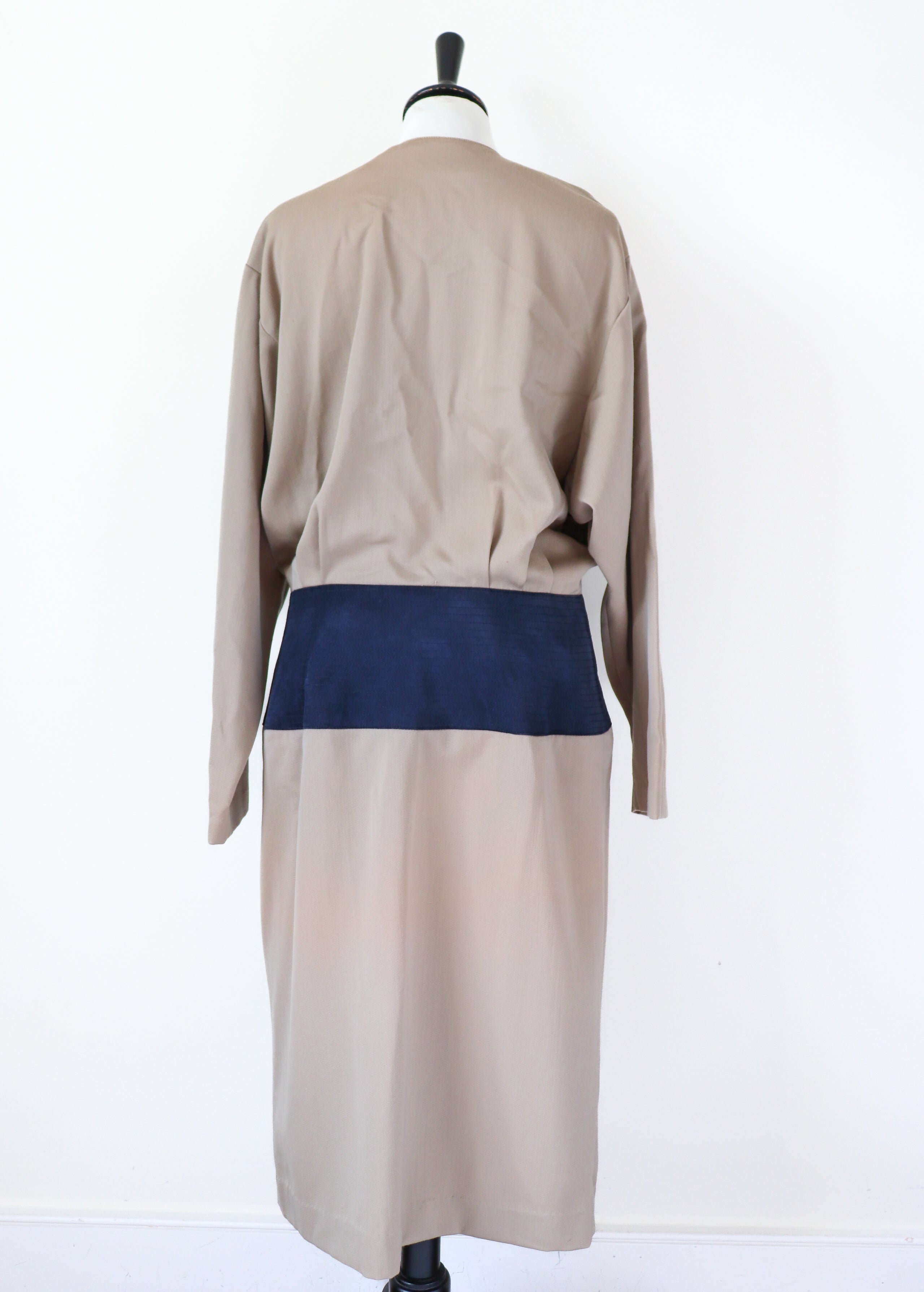Claude Rap Wool Vintage Dress - Beige / Blue - 1980s / 1920s - Fit M / UK 12
