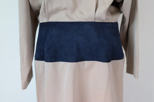 Claude Rap Wool Vintage Dress - Beige / Blue - 1980s / 1920s - Fit M / UK 12