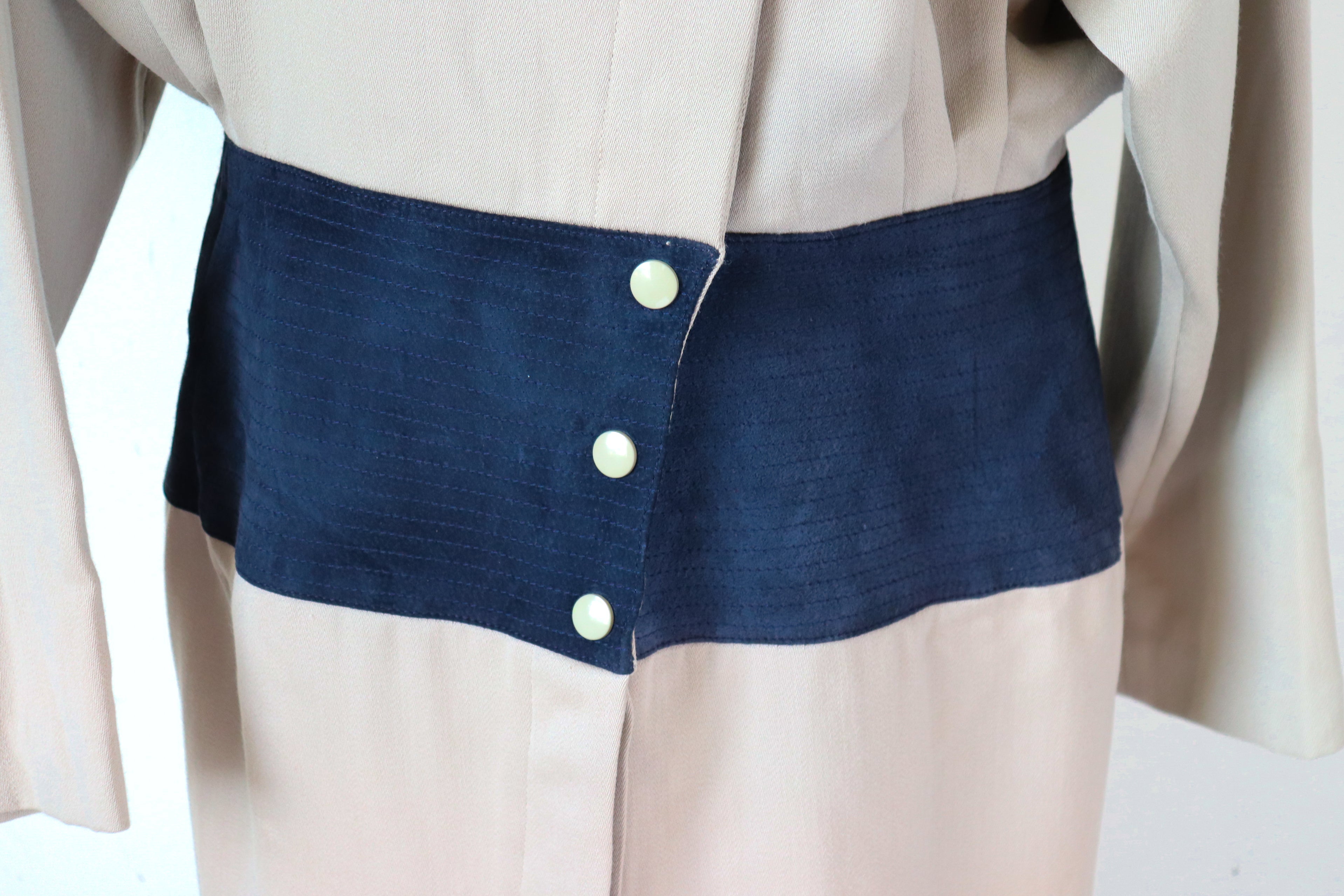 Claude Rap Wool Vintage Dress - Beige / Blue - 1980s / 1920s - Fit M / UK 12