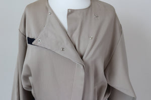 Claude Rap Wool Vintage Dress - Beige / Blue - 1980s / 1920s - Fit M / UK 12