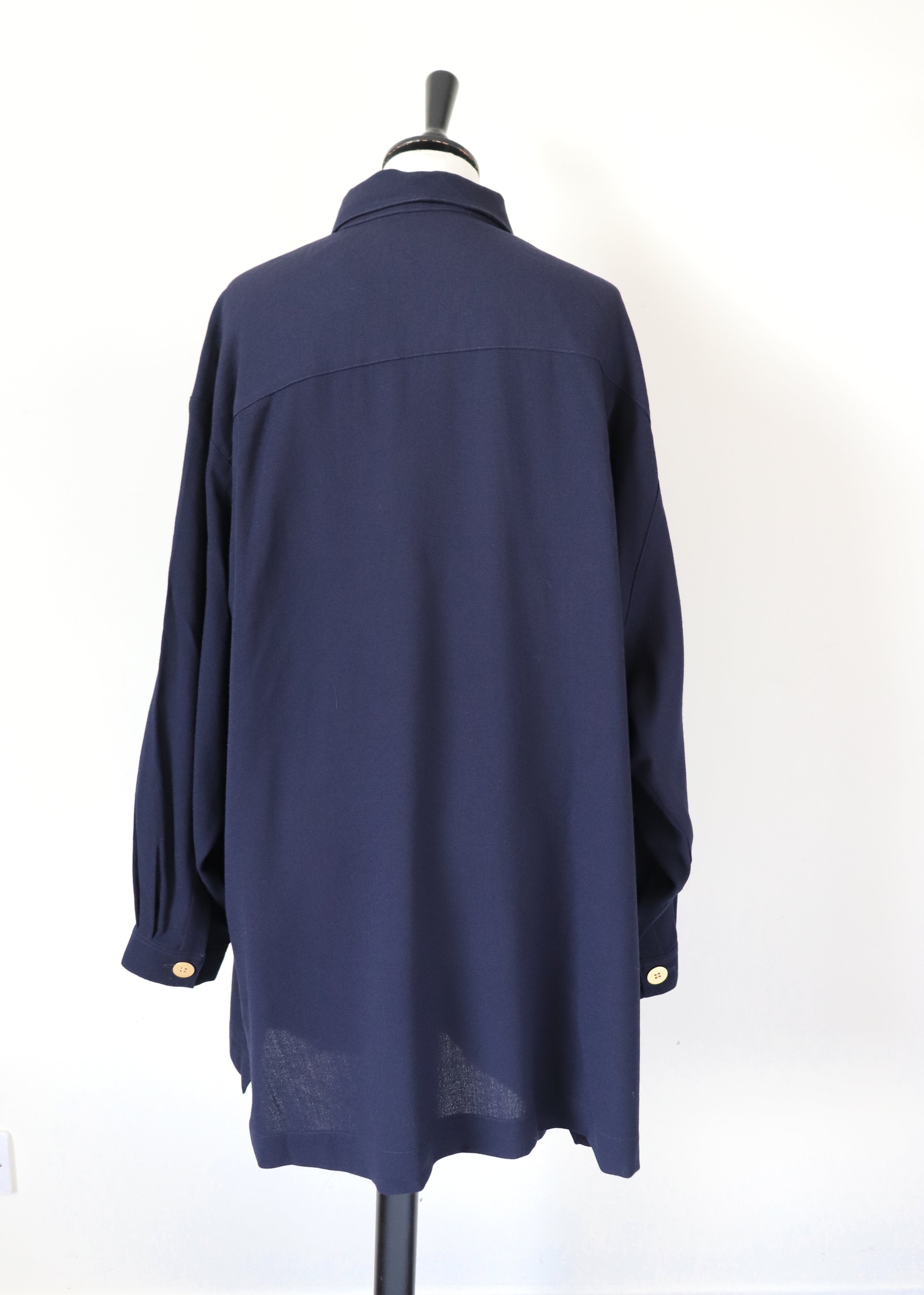 Jaeger Wool Crepe Tunic Shirt  - Dark Blue - Vintage - XXXL / UK 18