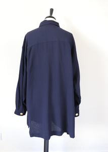Jaeger Wool Crepe Tunic Shirt  - Dark Blue - Vintage - XXXL / UK 18