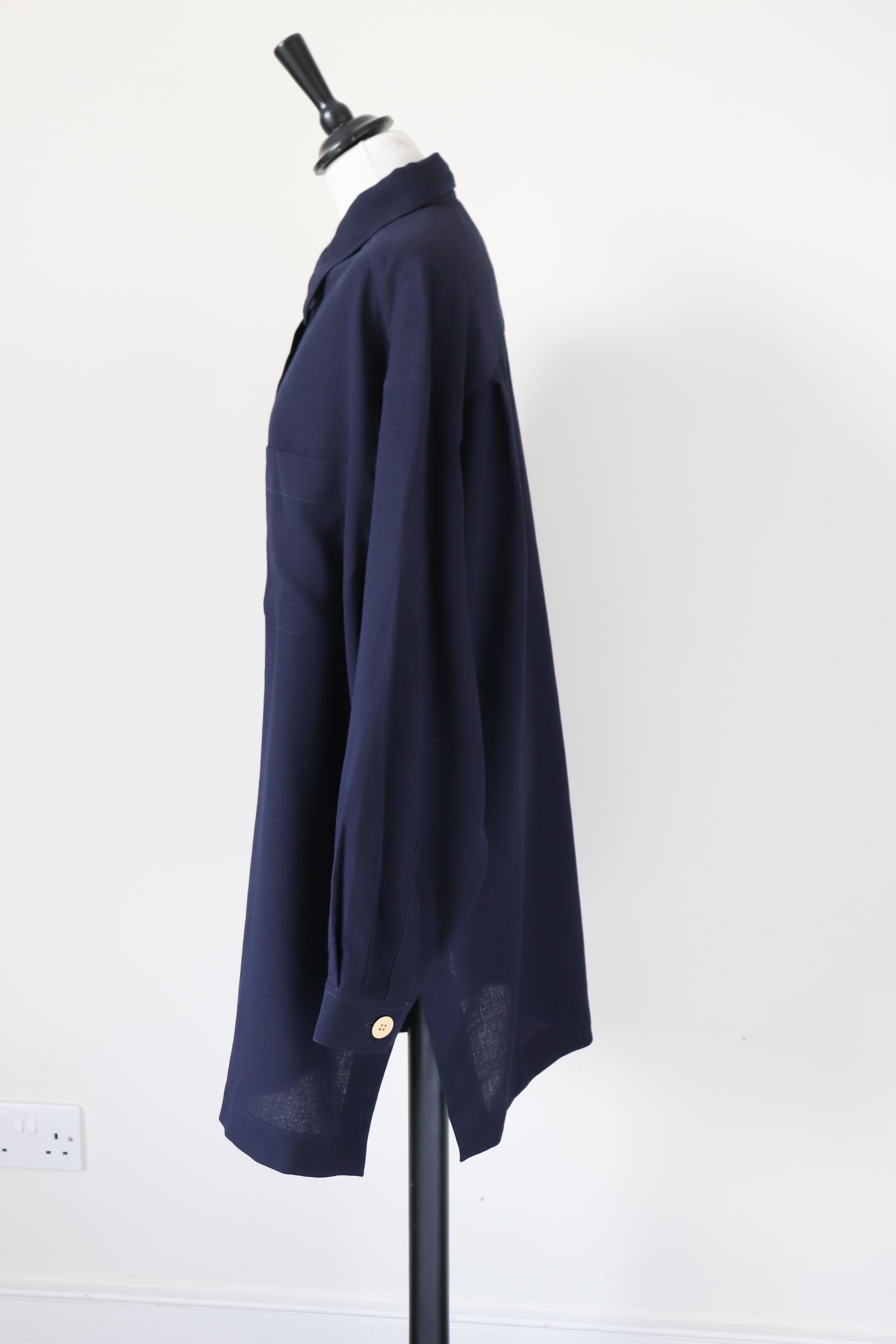 Jaeger Wool Crepe Tunic Shirt  - Dark Blue - Vintage - XXXL / UK 18