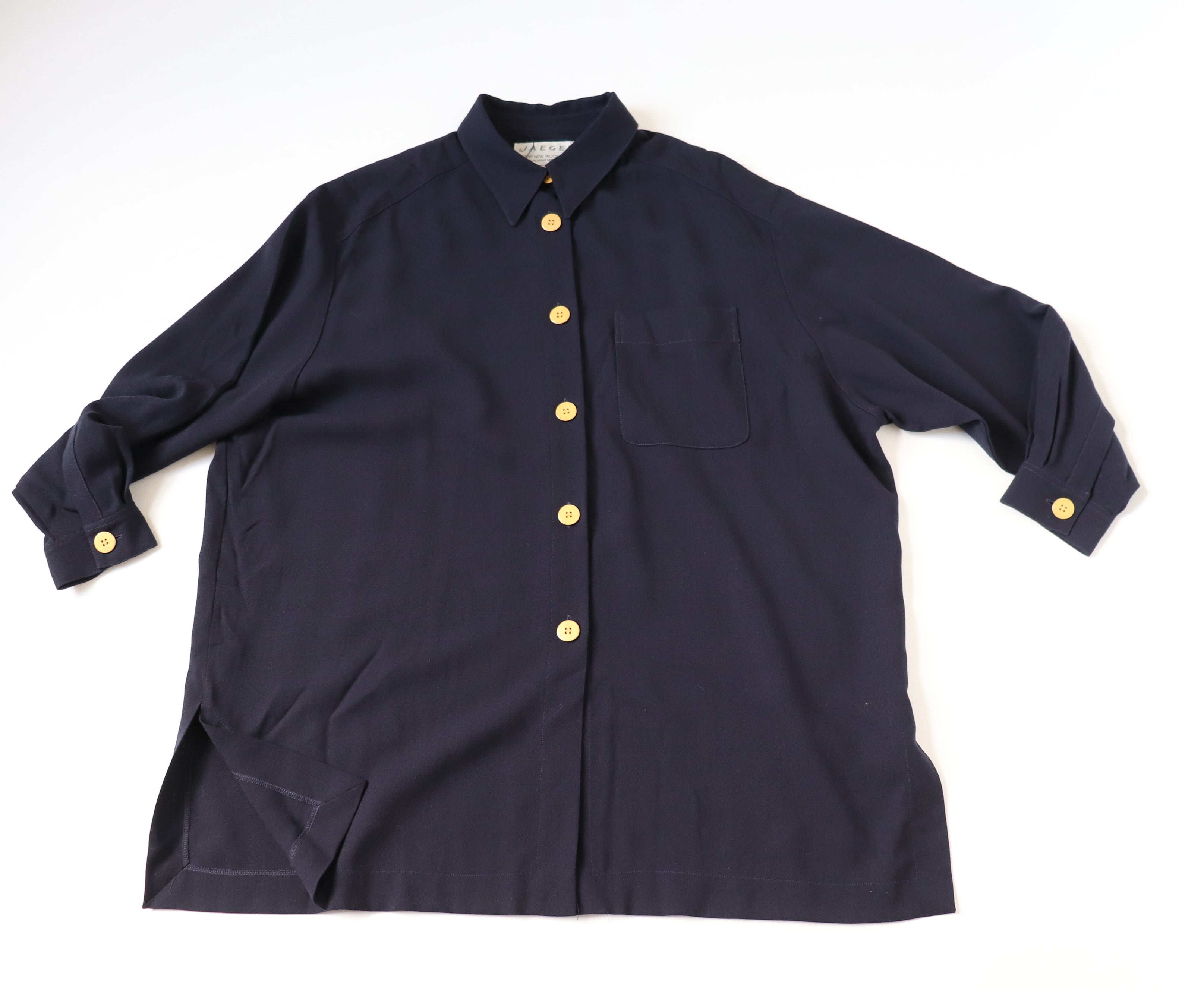 Jaeger Wool Crepe Tunic Shirt  - Dark Blue - Vintage - XXXL / UK 18