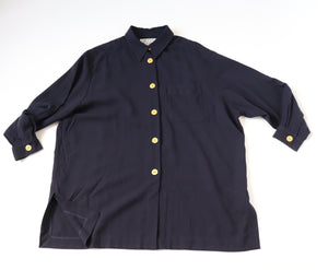 Jaeger Wool Crepe Tunic Shirt  - Dark Blue - Vintage - XXXL / UK 18