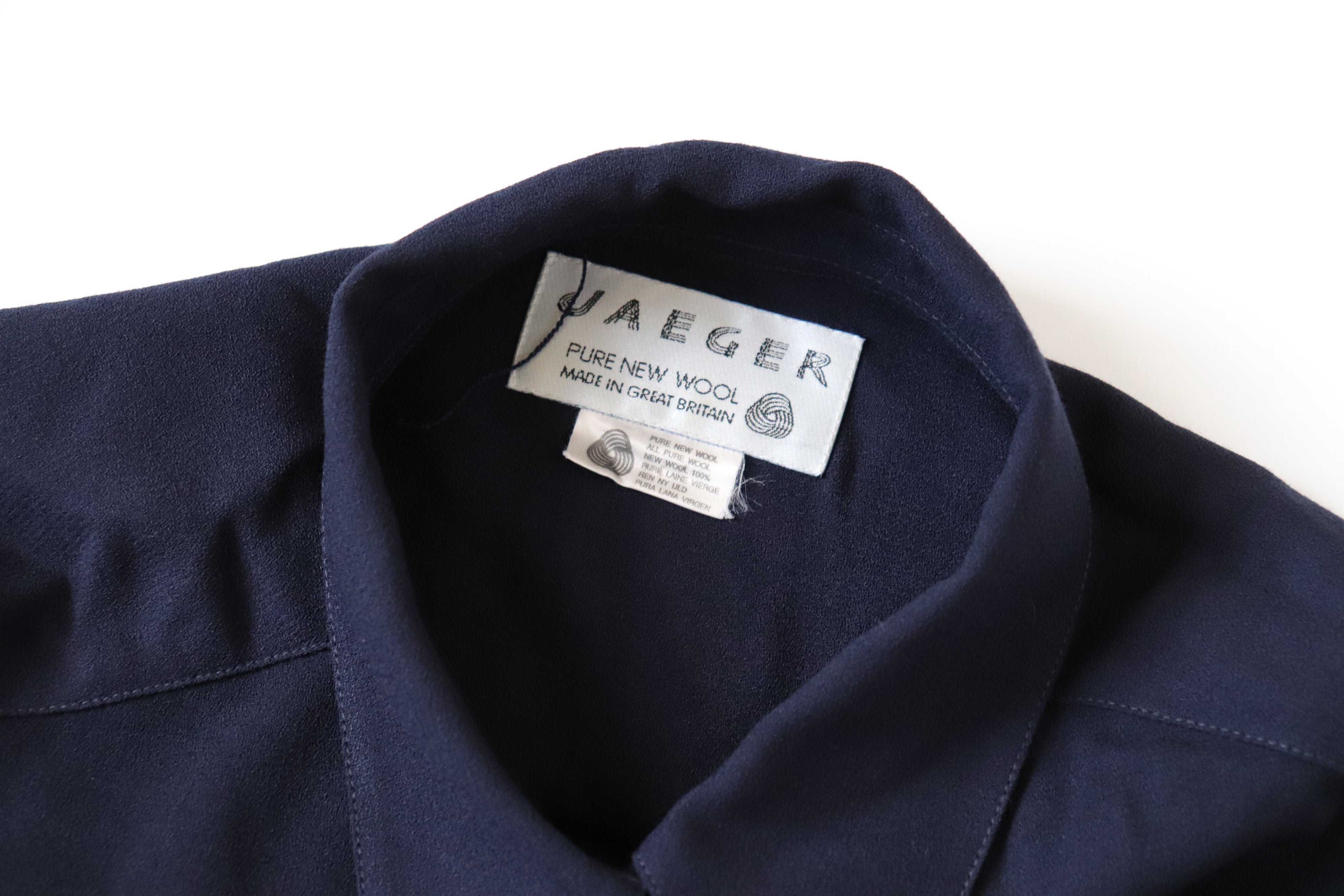 Jaeger Wool Crepe Tunic Shirt  - Dark Blue - Vintage - XXXL / UK 18