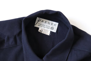 Jaeger Wool Crepe Tunic Shirt  - Dark Blue - Vintage - XXXL / UK 18