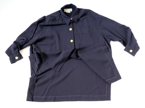 Jaeger Wool Crepe Tunic Shirt  - Dark Blue - Vintage - XXXL / UK 18