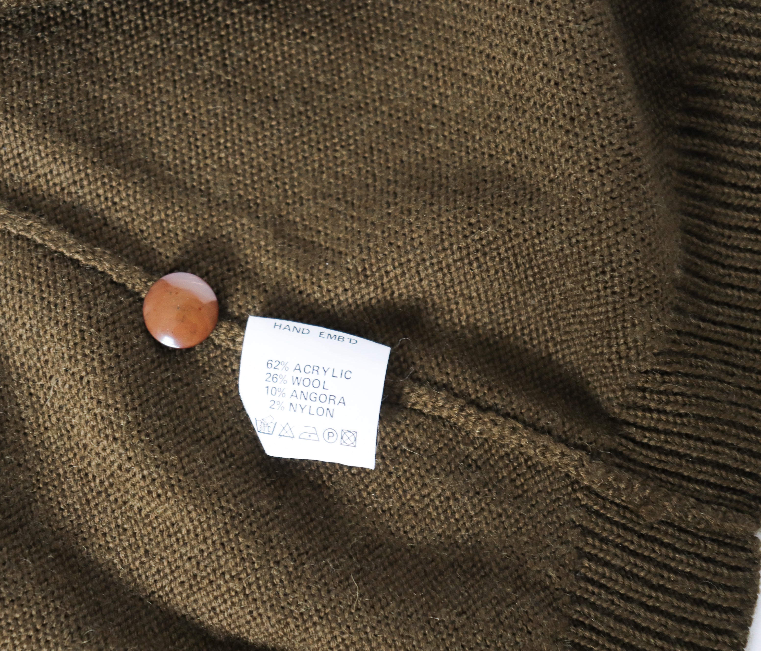 Vintage Long Cardigan - Jenny - 1990s - Applique - Khaki Brown - M /  UK 12