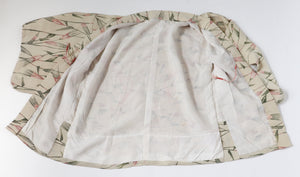 Japanese Handmade Silk Kimono - Cream  / Leaf Print - Fit S / M - UK 10 / 12