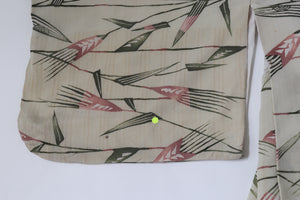 Japanese Handmade Silk Kimono - Cream  / Leaf Print - Fit S / M - UK 10 / 12