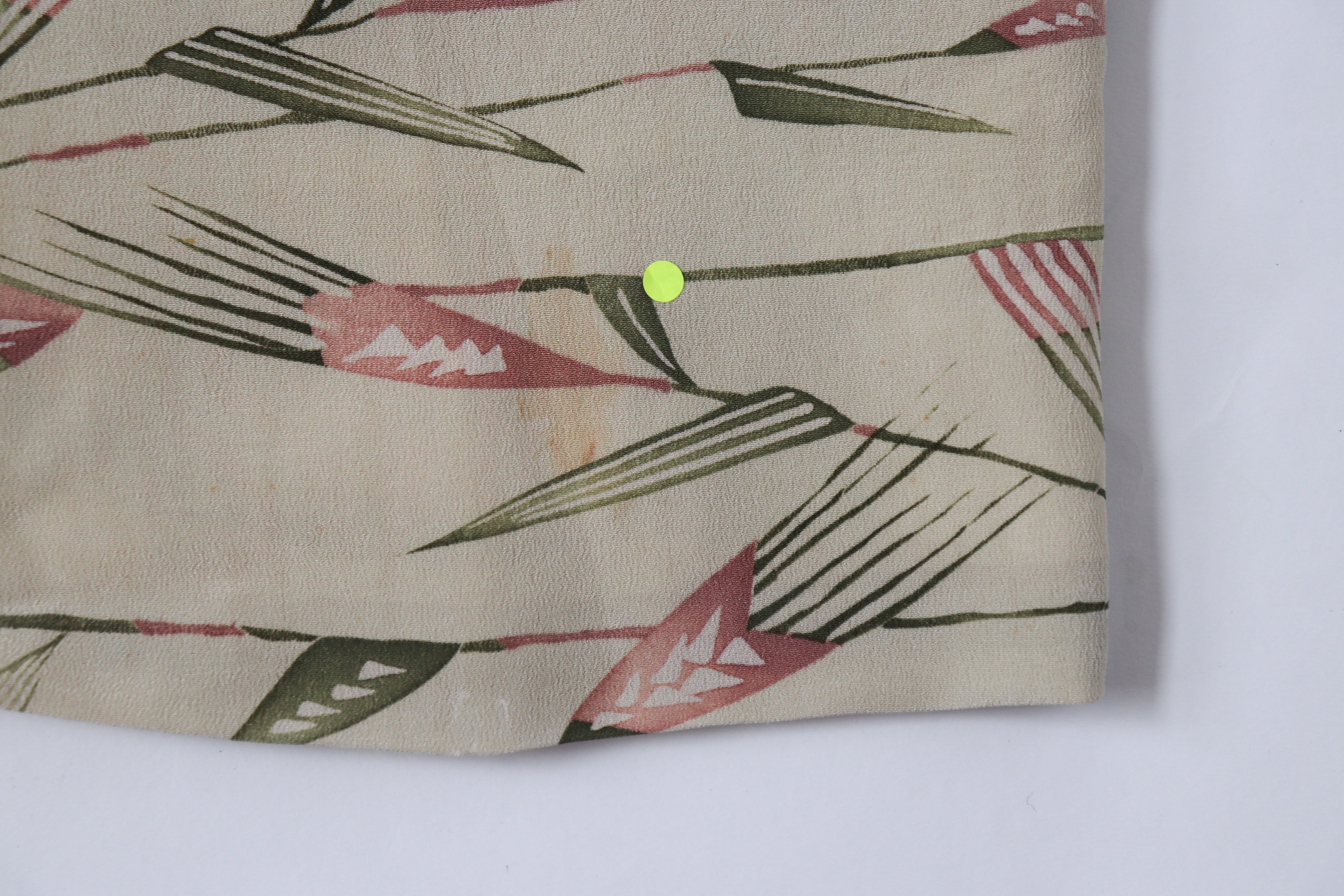 Japanese Handmade Silk Kimono - Cream  / Leaf Print - Fit S / M - UK 10 / 12