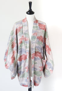 Japanese Silk Kimono Jacket - Patterned - Pink / Grey - Fit  M - UK 12