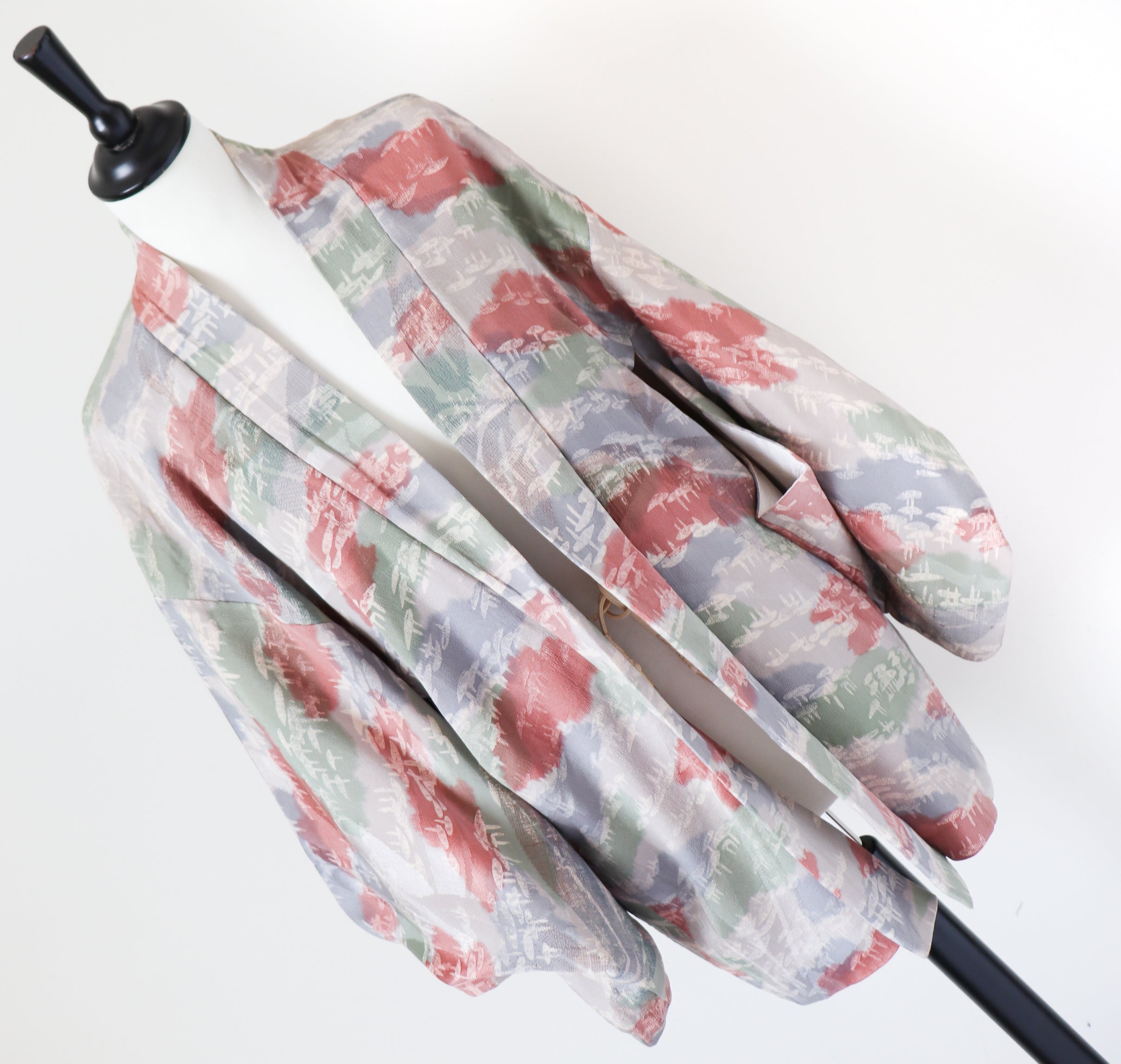 Japanese Silk Kimono Jacket - Patterned - Pink / Grey - Fit  M - UK 12