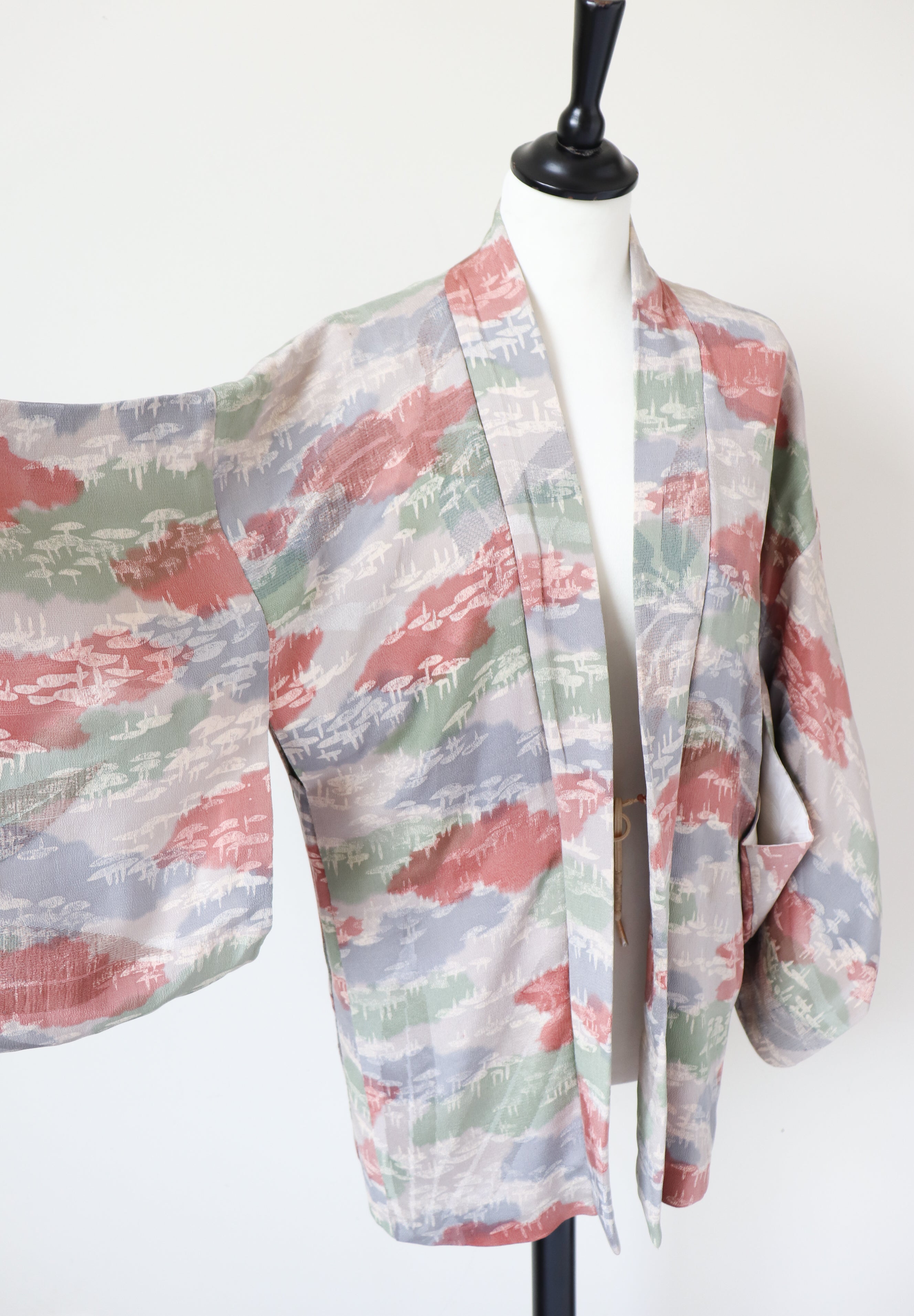 Japanese Silk Kimono Jacket - Patterned - Pink / Grey - Fit  M - UK 12