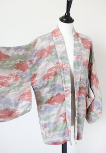 Japanese Silk Kimono Jacket - Patterned - Pink / Grey - Fit  M - UK 12