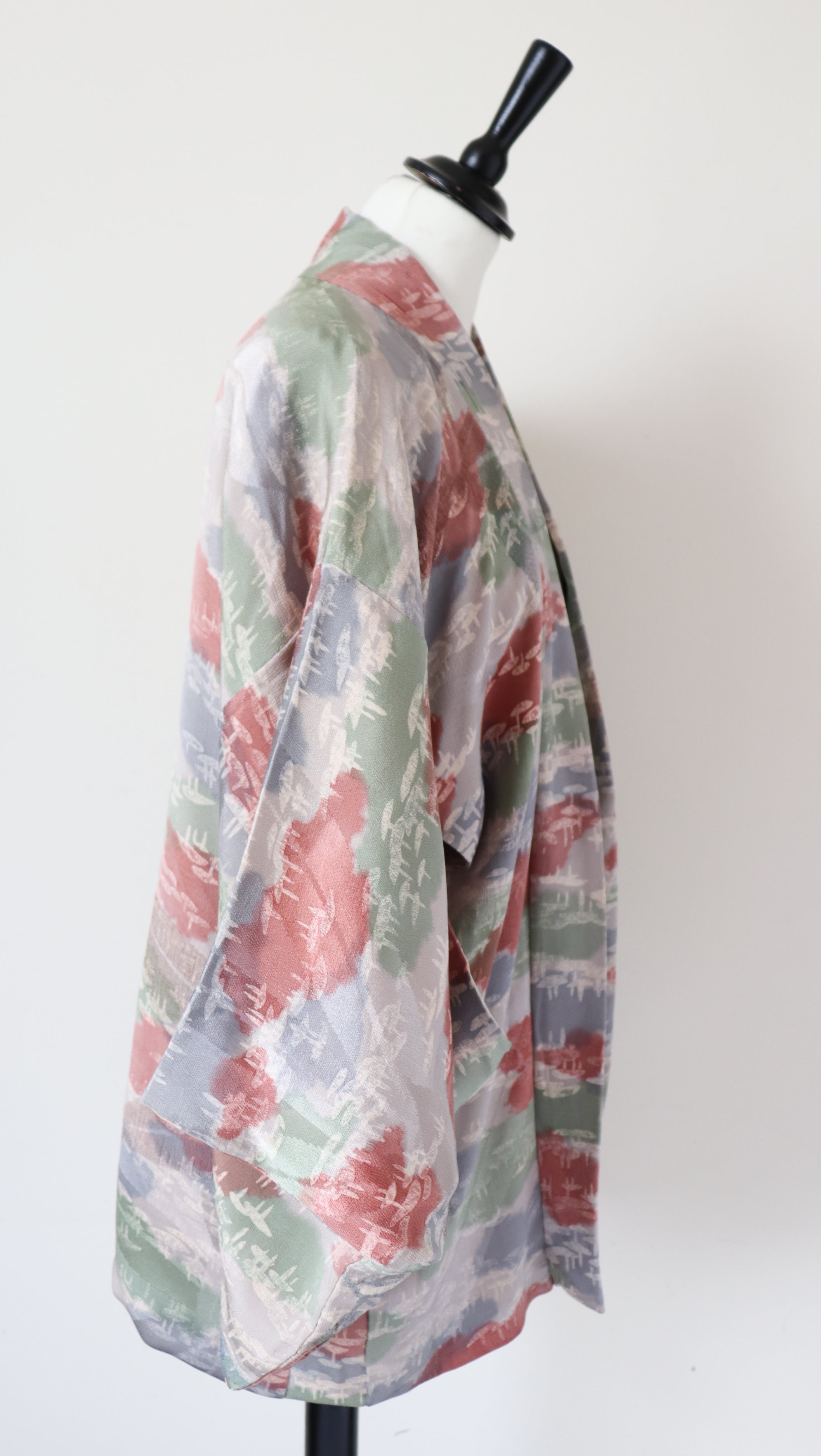 Japanese Silk Kimono Jacket - Patterned - Pink / Grey - Fit  M - UK 12