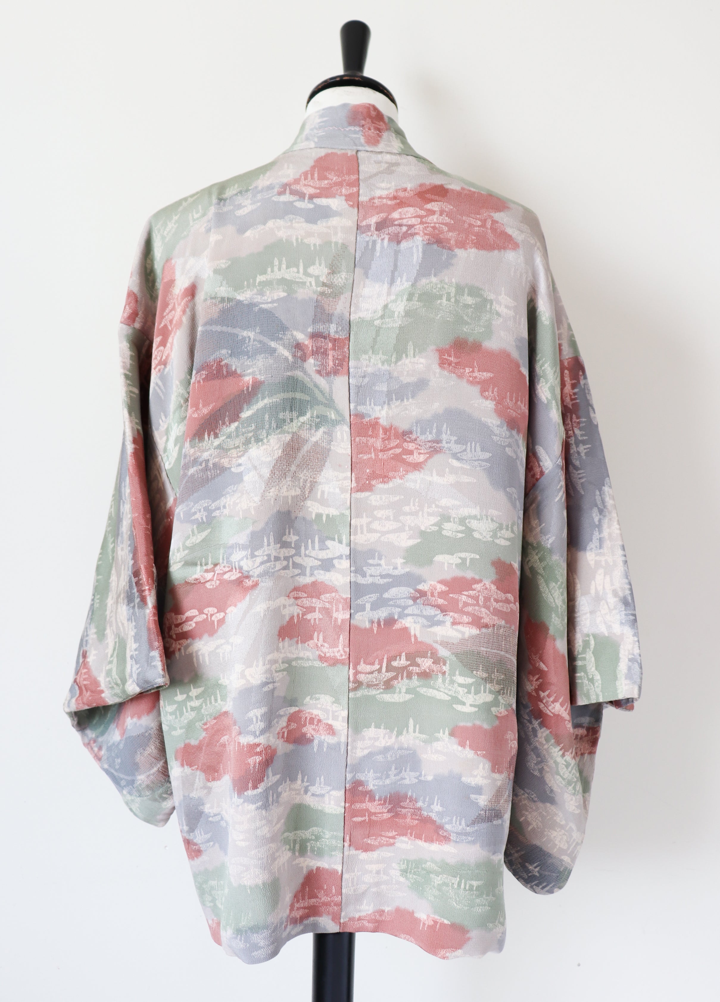 Japanese Silk Kimono Jacket - Patterned - Pink / Grey - Fit  M - UK 12