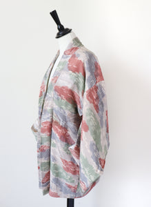 Japanese Silk Kimono Jacket - Patterned - Pink / Grey - Fit  M - UK 12