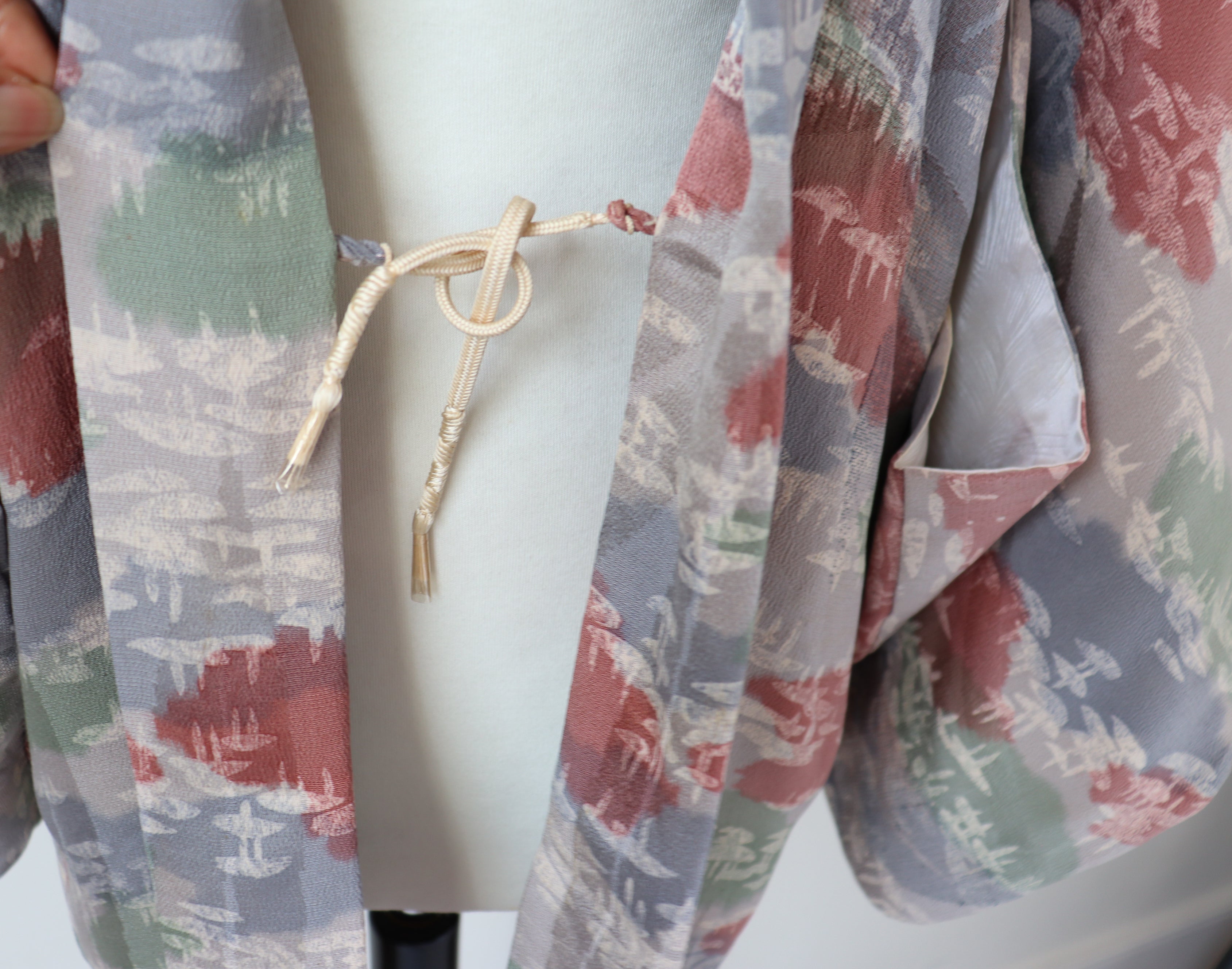 Japanese Silk Kimono Jacket - Patterned - Pink / Grey - Fit  M - UK 12