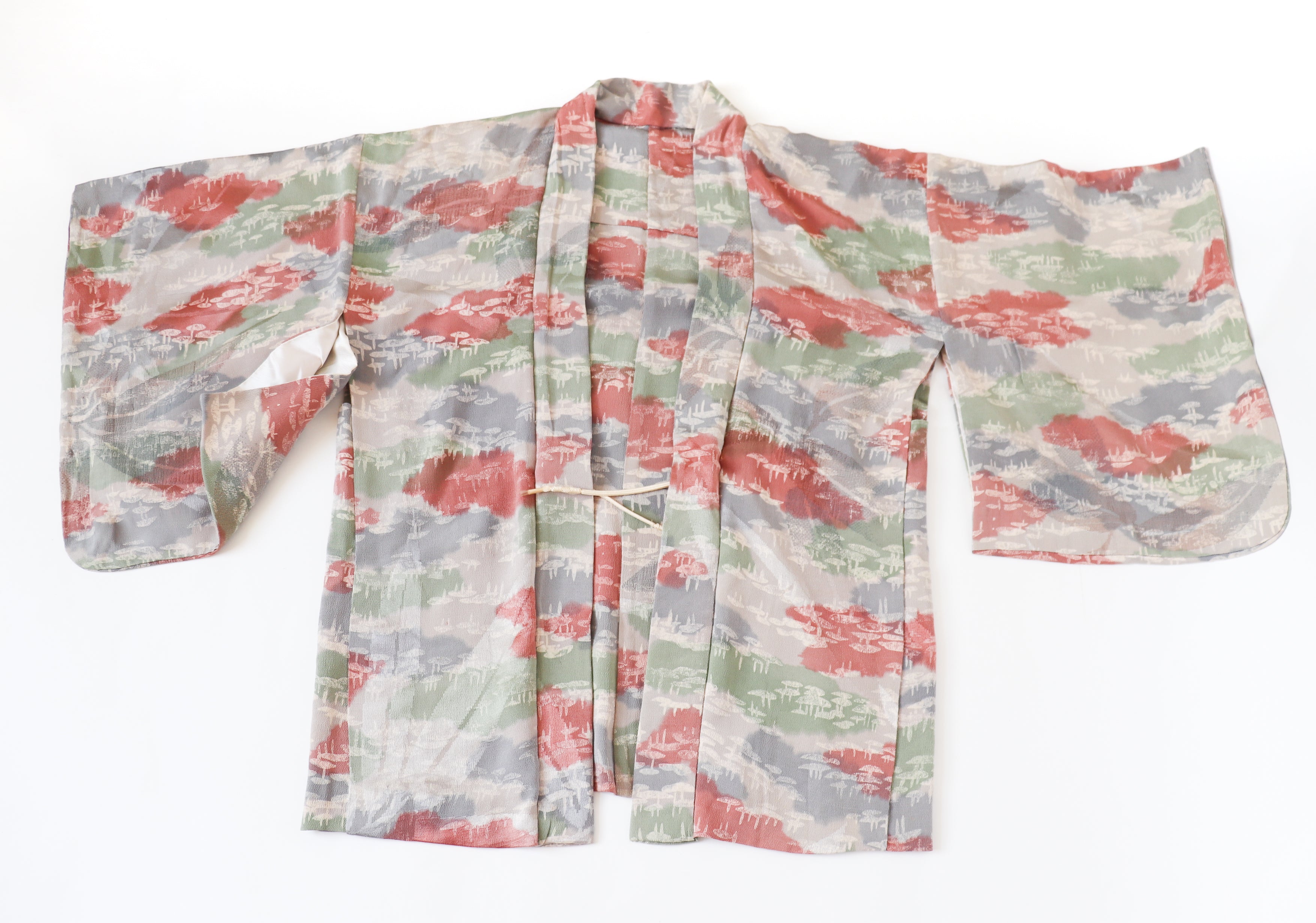 Japanese Silk Kimono Jacket - Patterned - Pink / Grey - Fit  M - UK 12