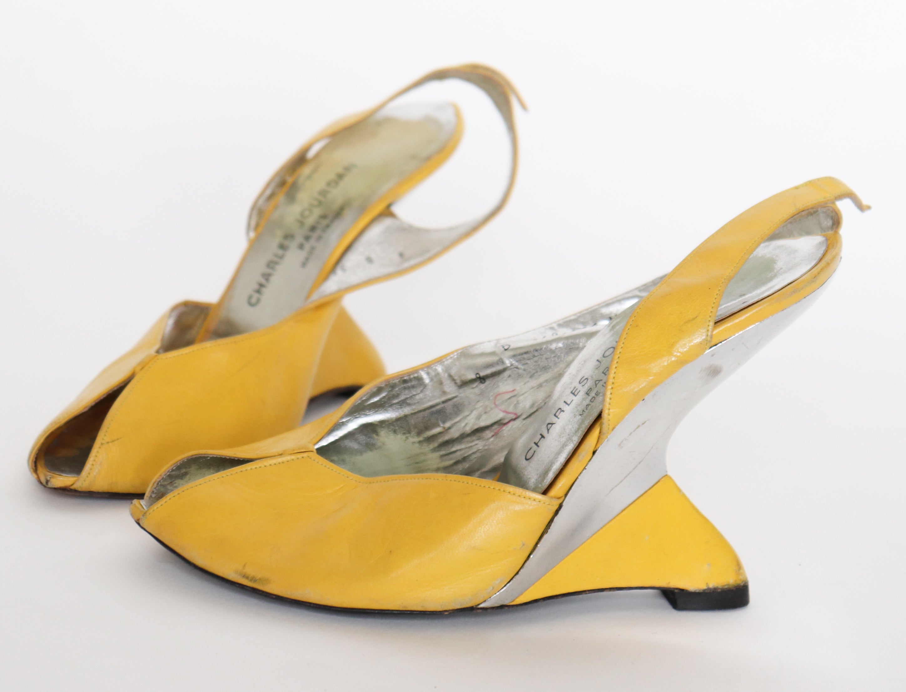 Charles Jourdan Cantilever Shoes - Yellow Leather - US 8B - Fit UK 5 / 38