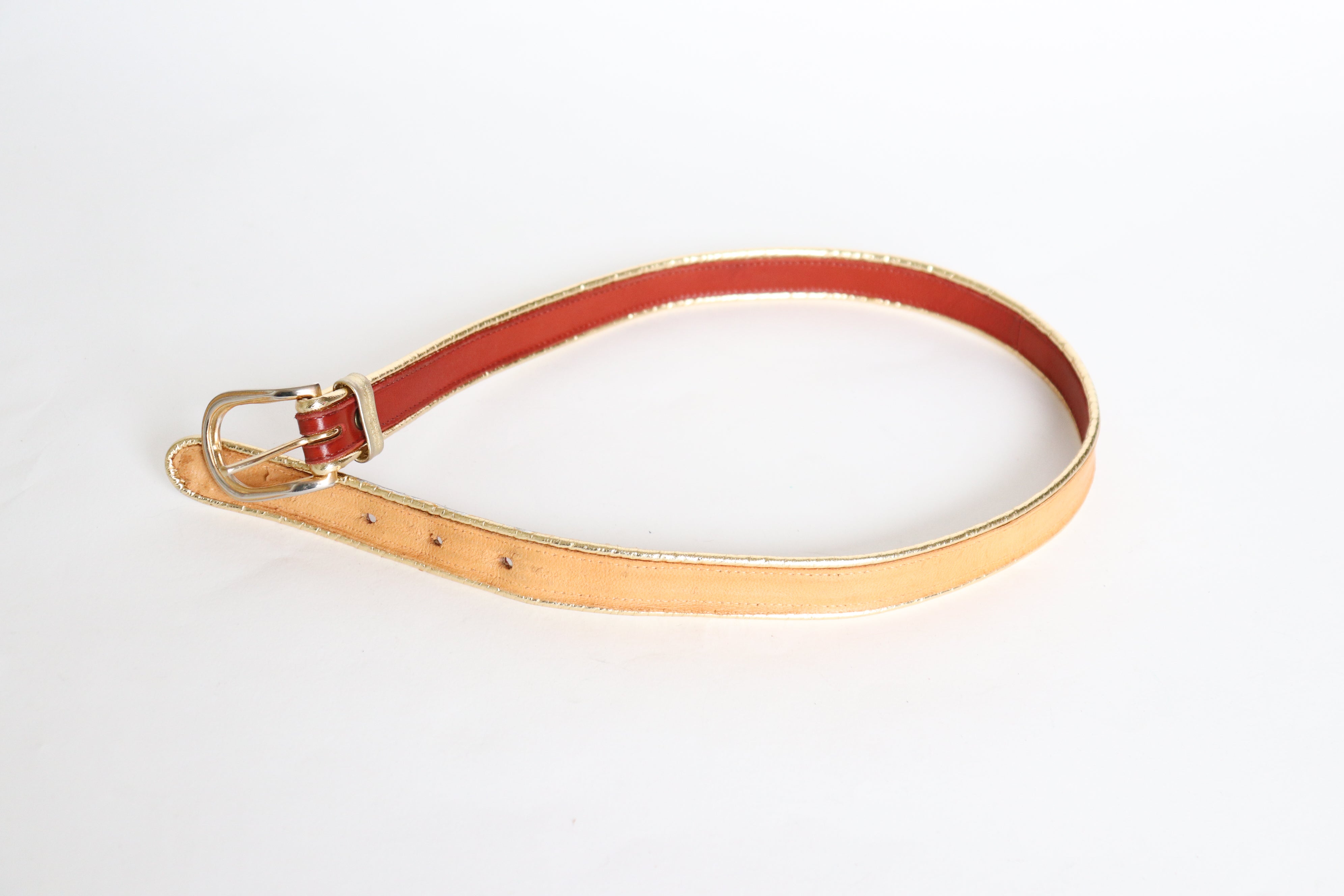 Tan Brown / Gold Leather Vintage Belt - Slim - Sepcoeur - XXS