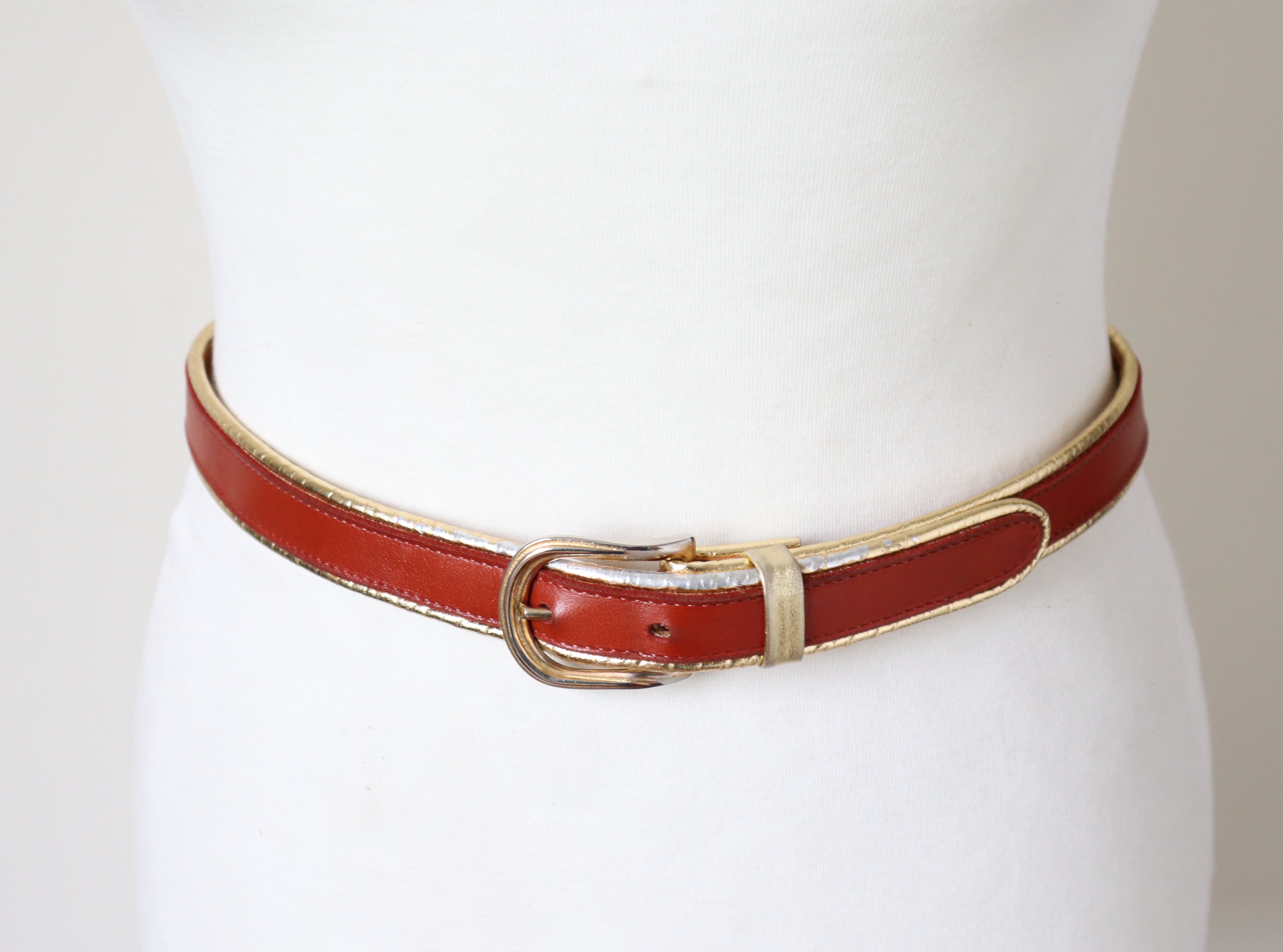 Tan Brown / Gold Leather Vintage Belt - Slim - Sepcoeur - XXS