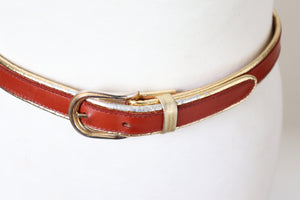 Tan Brown / Gold Leather Vintage Belt - Slim - Sepcoeur - XXS