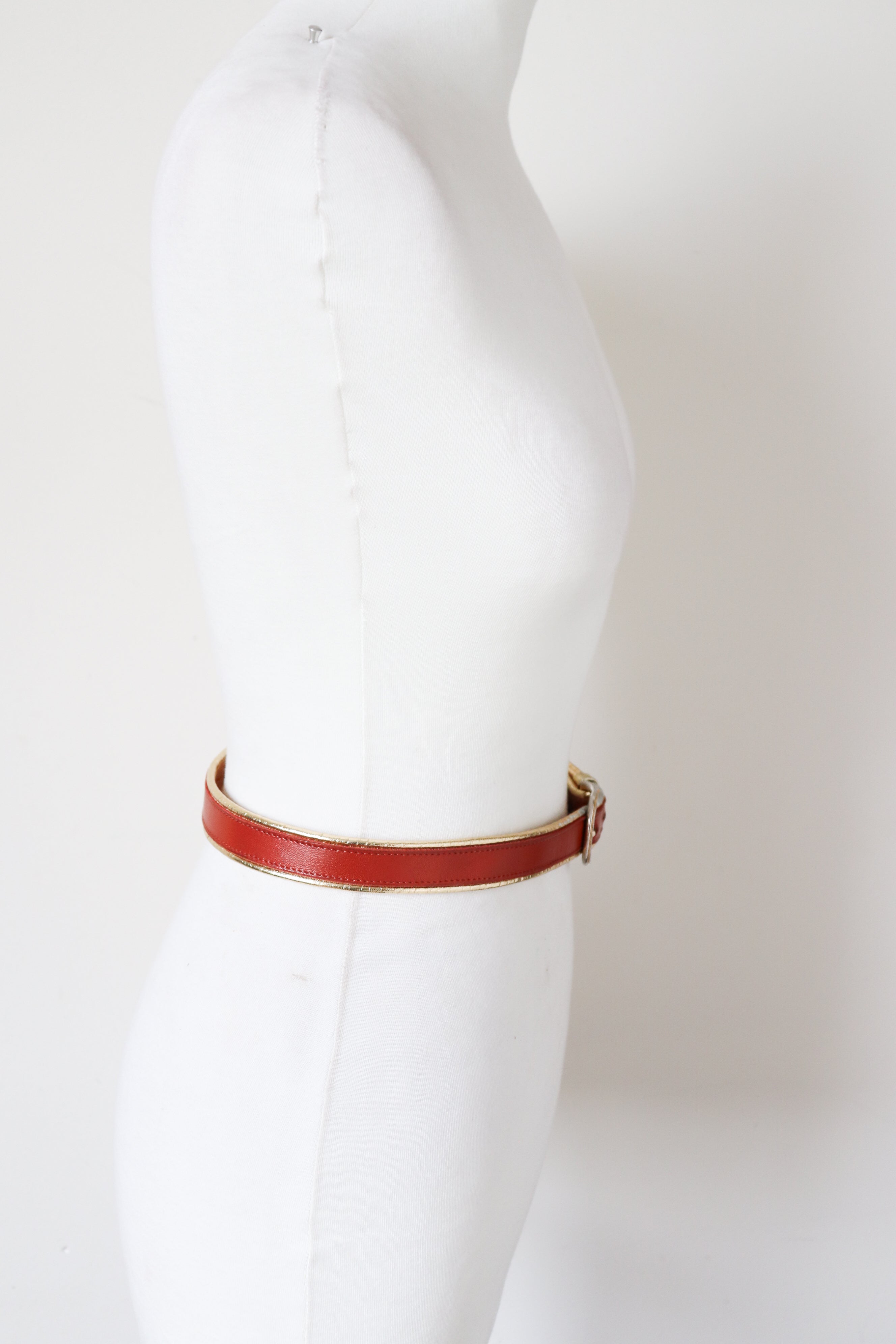 Tan Brown / Gold Leather Vintage Belt - Slim - Sepcoeur - XXS