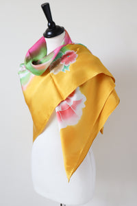 Golden Yellow 100% Silk Evening Shawl - Multicolour Floral Print - X LARGE