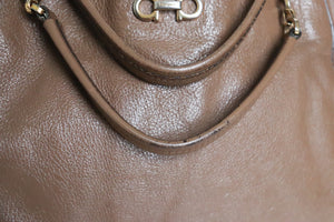 AUTHENTIC Salvatore Ferragamo Chain Tote Bag - Brown Leather -  Large