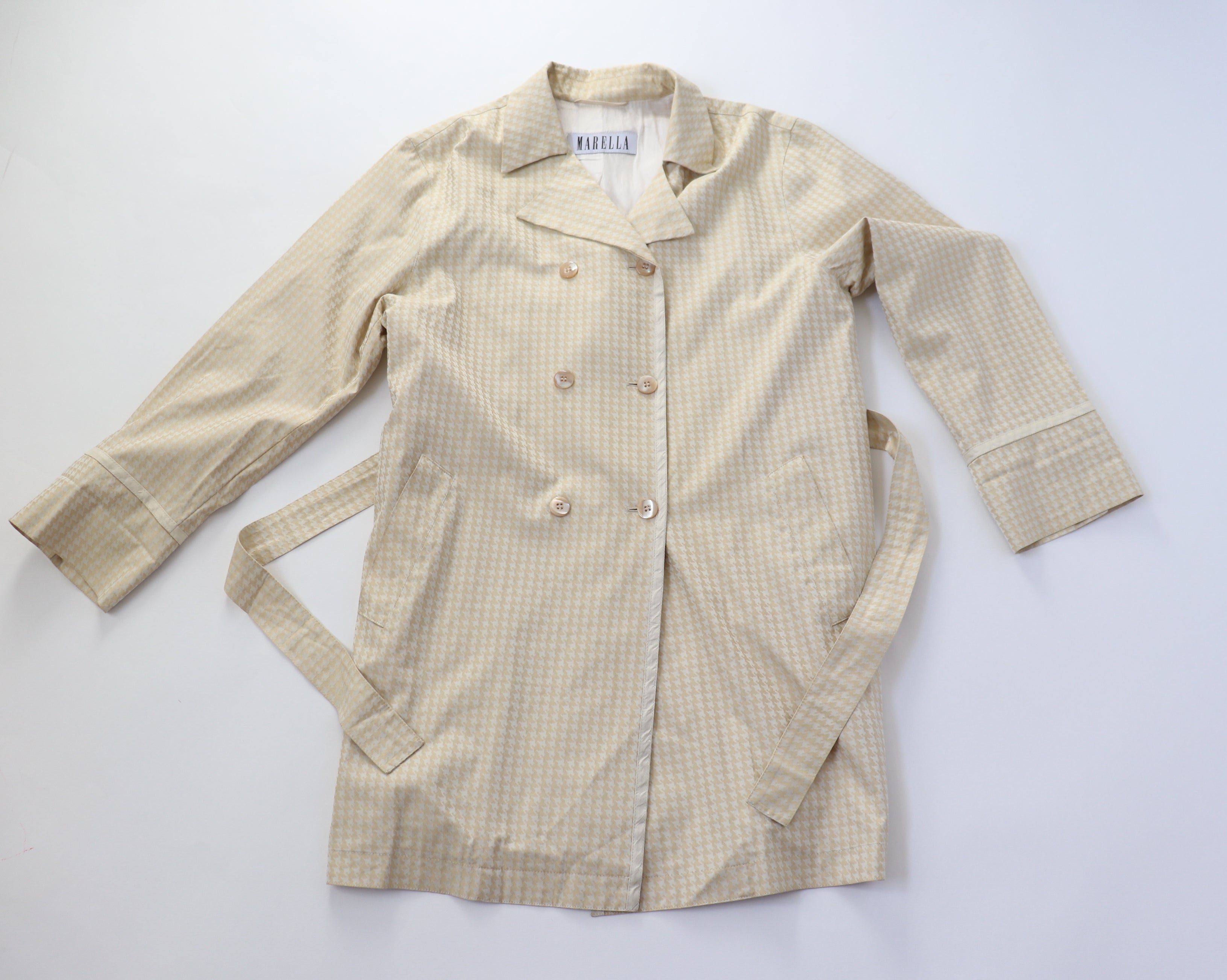 Trench Coat - Marella Cream Houndstooth - DESIGNER - Summer Coat - M / UK 12