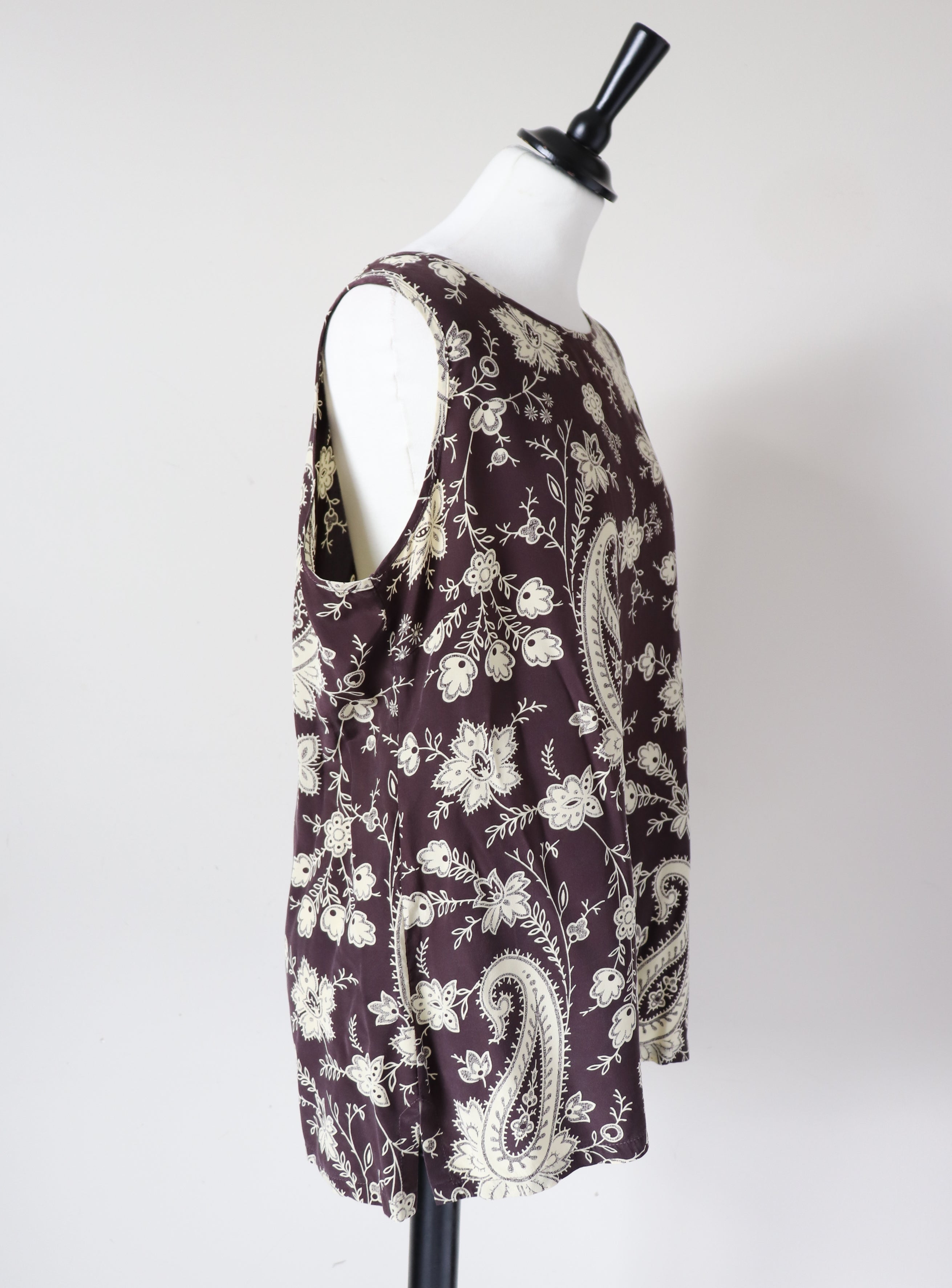 Jaeger Silk Sleeveless Top / Skirt Suit  - Paisley - Vintage 1990s - L /  UK 14