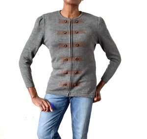 Valentino Wool Zip Cardigan - Grey / Brown Knit - Fit S / UK 10