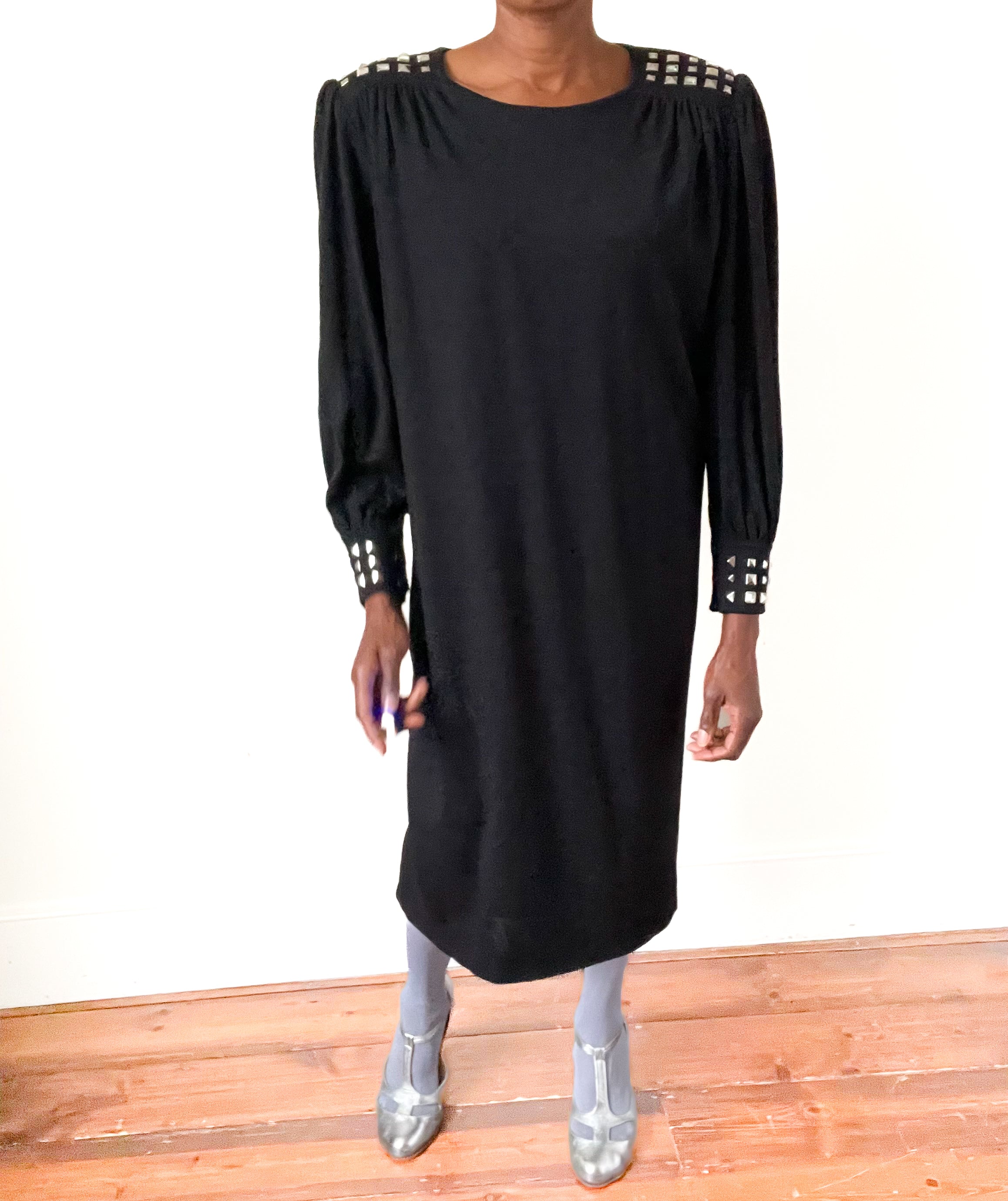 1980s Punk Studded Black  Dress - Loose - Fit L /  UK 14