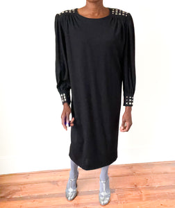 1980s Punk Studded Black  Dress - Loose - Fit L /  UK 14