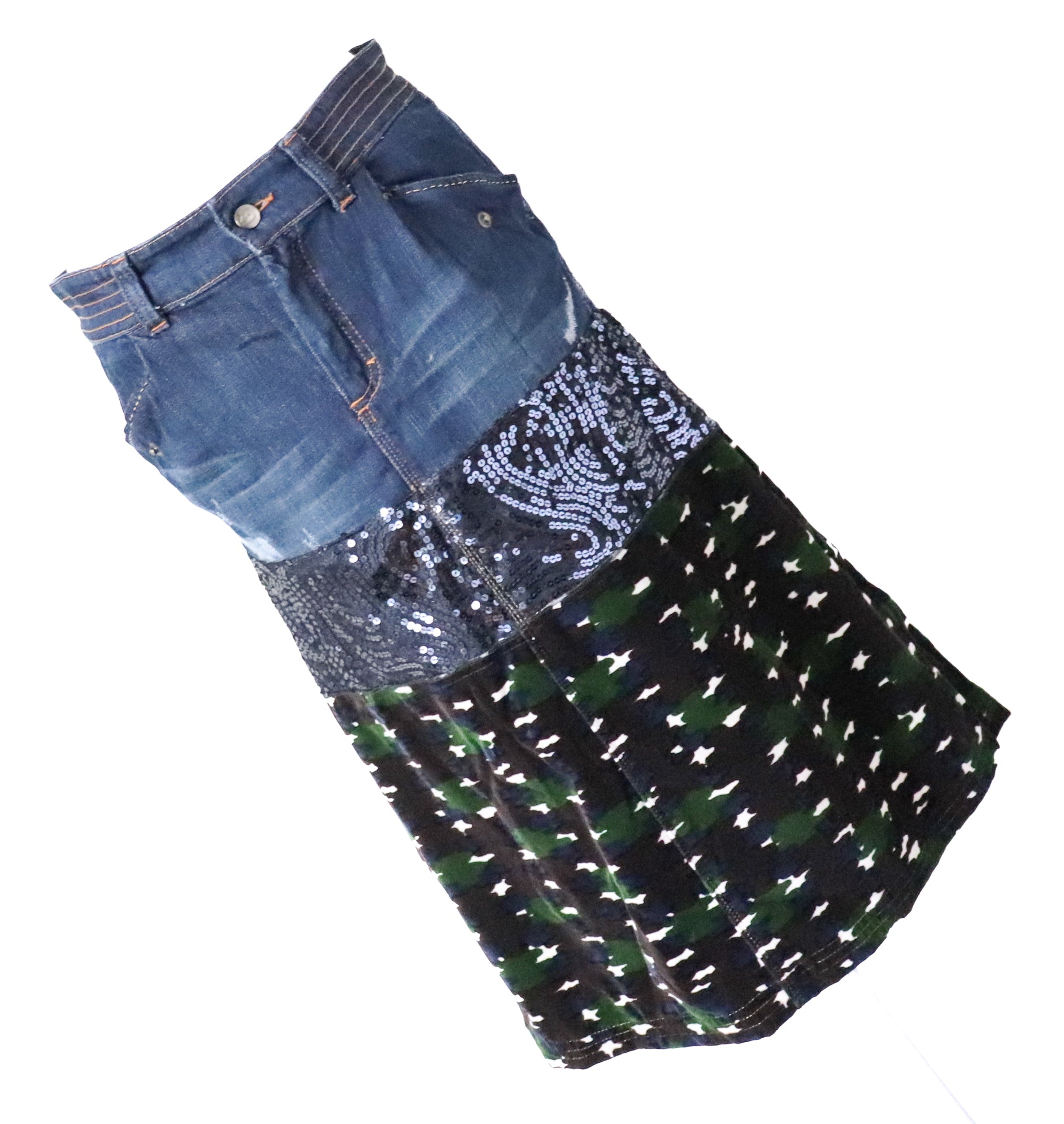 Just Cavalli Midi Skirt - Denim / Sequin / Camouflage - 42 / M / UK 12