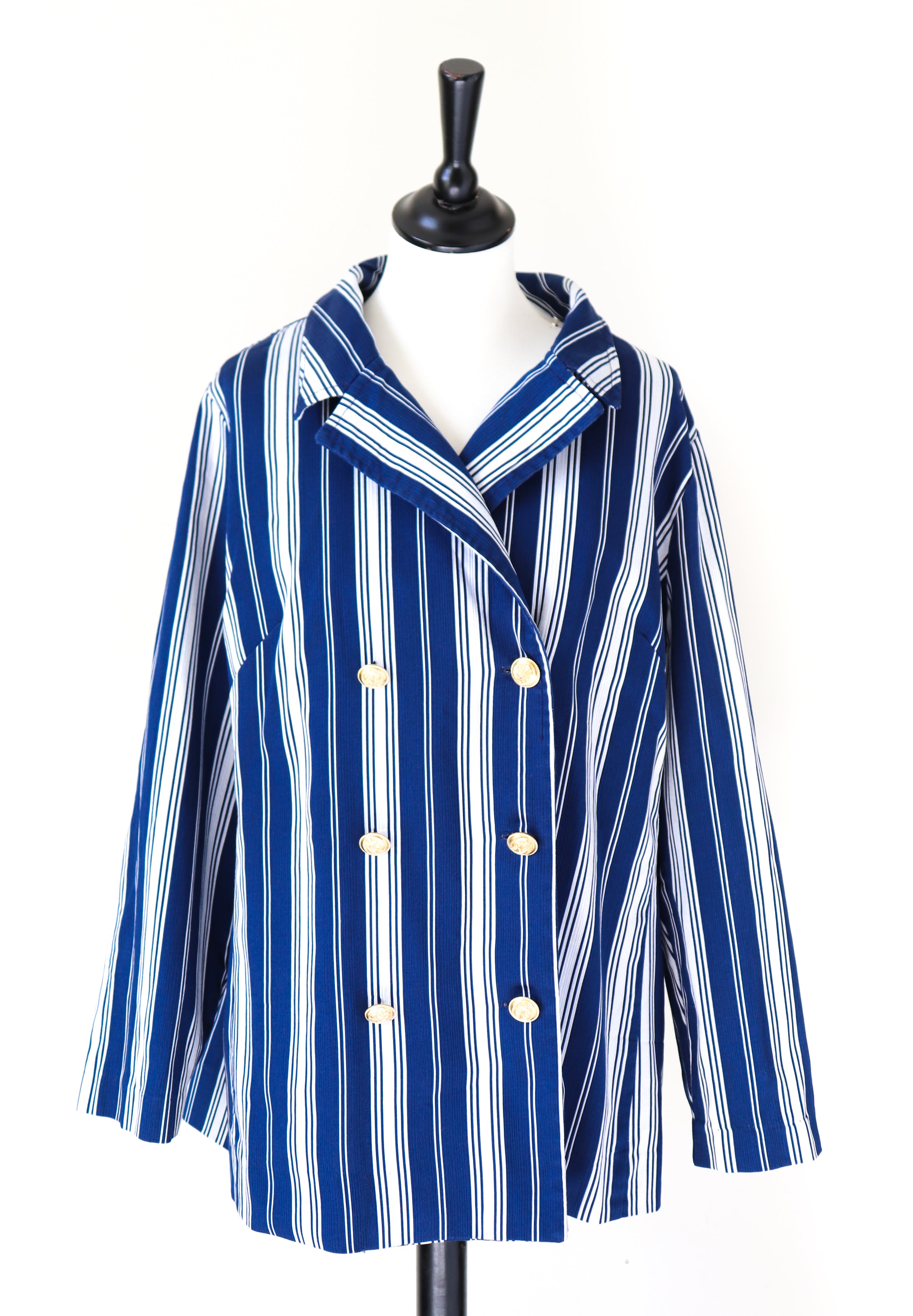 1960s Striped Blazer Jacket - Blue - XL / XXL - Fit UK 16 / 18