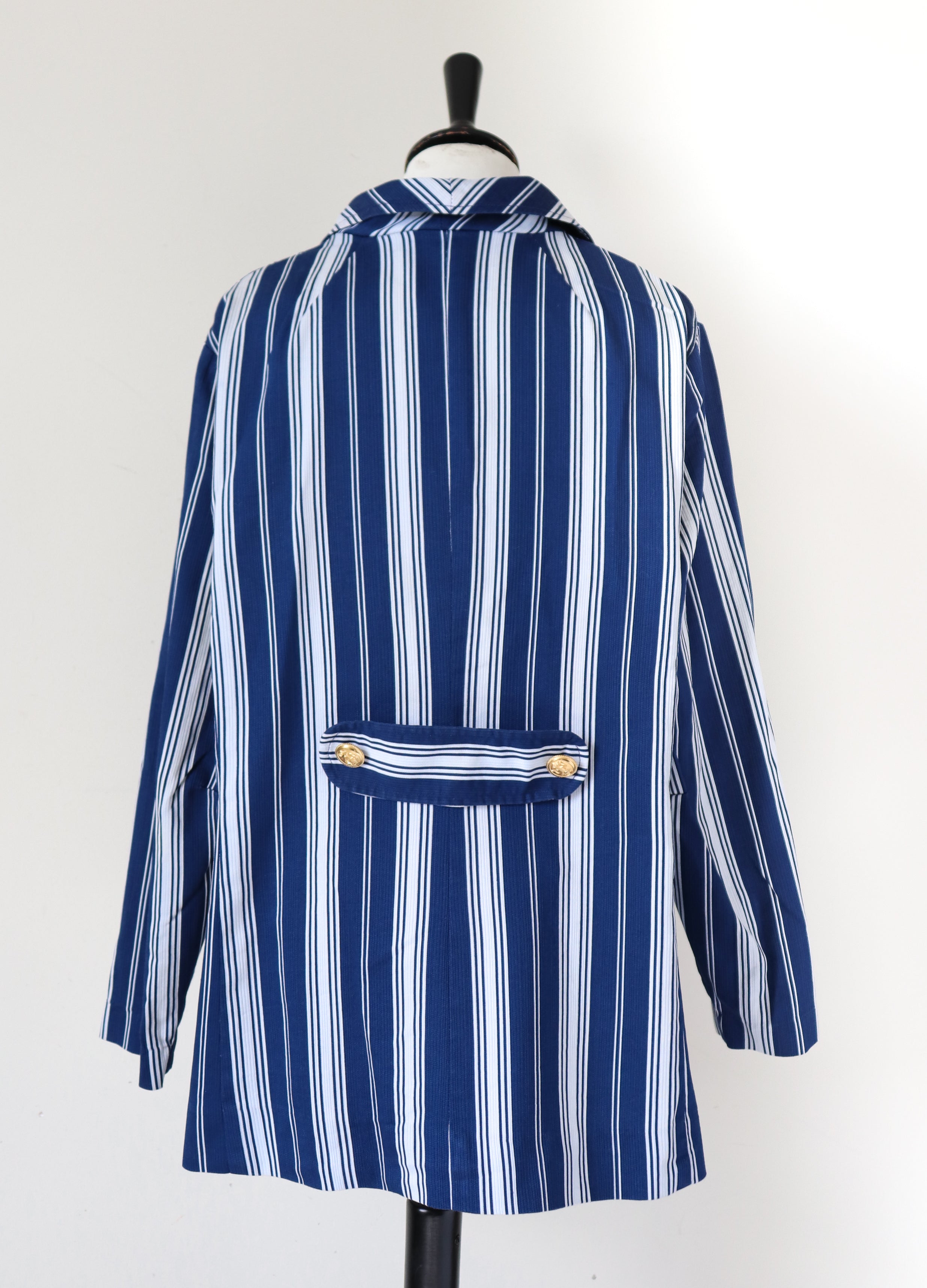 1960s Striped Blazer Jacket - Blue - XL / XXL - Fit UK 16 / 18