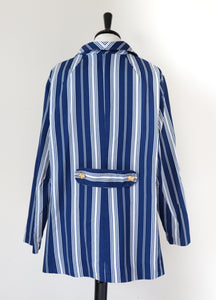 1960s Striped Blazer Jacket - Blue - XL / XXL - Fit UK 16 / 18