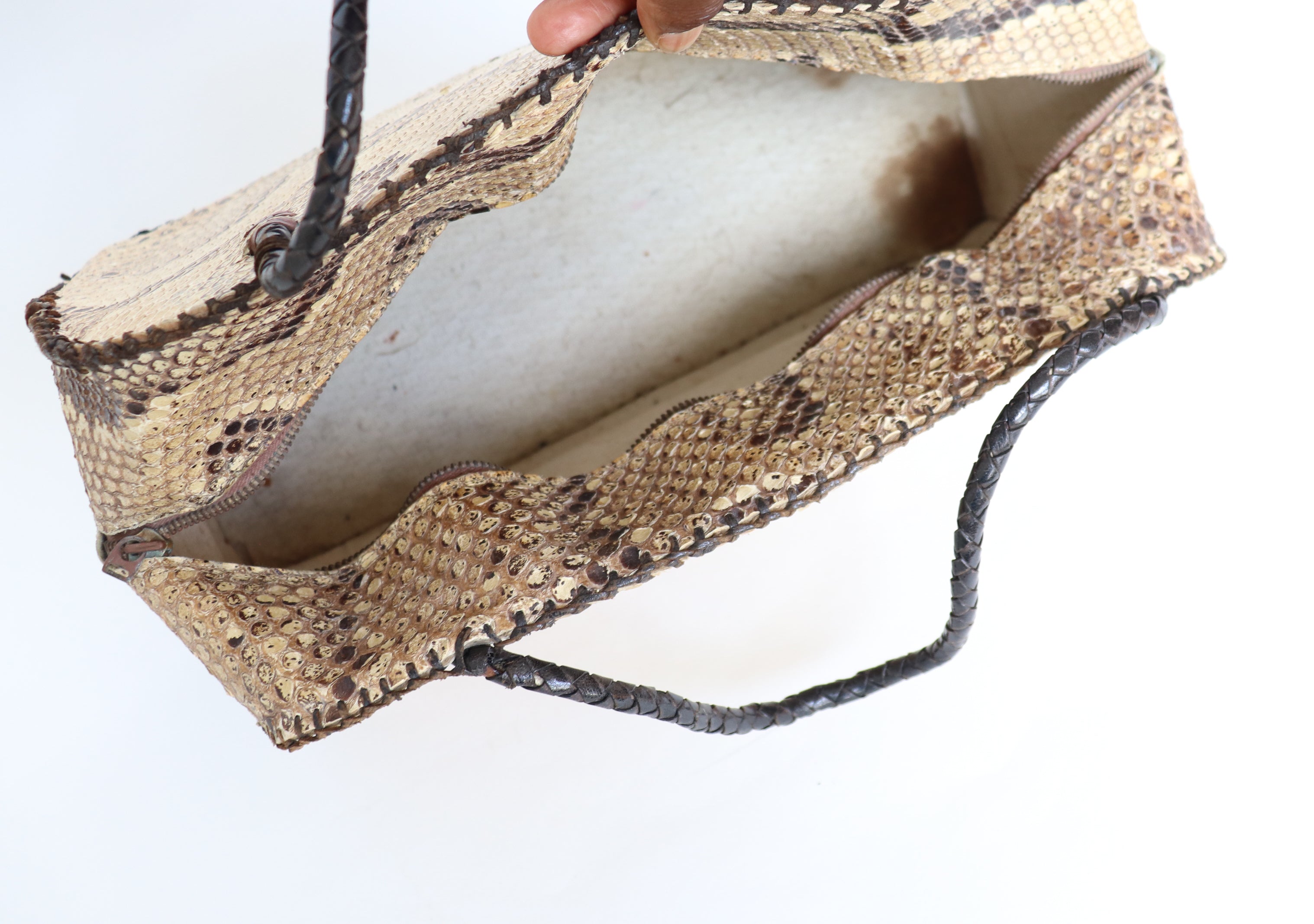 Large Genuine Snakeskin Vintage Tote Bag -  1960s - RARE