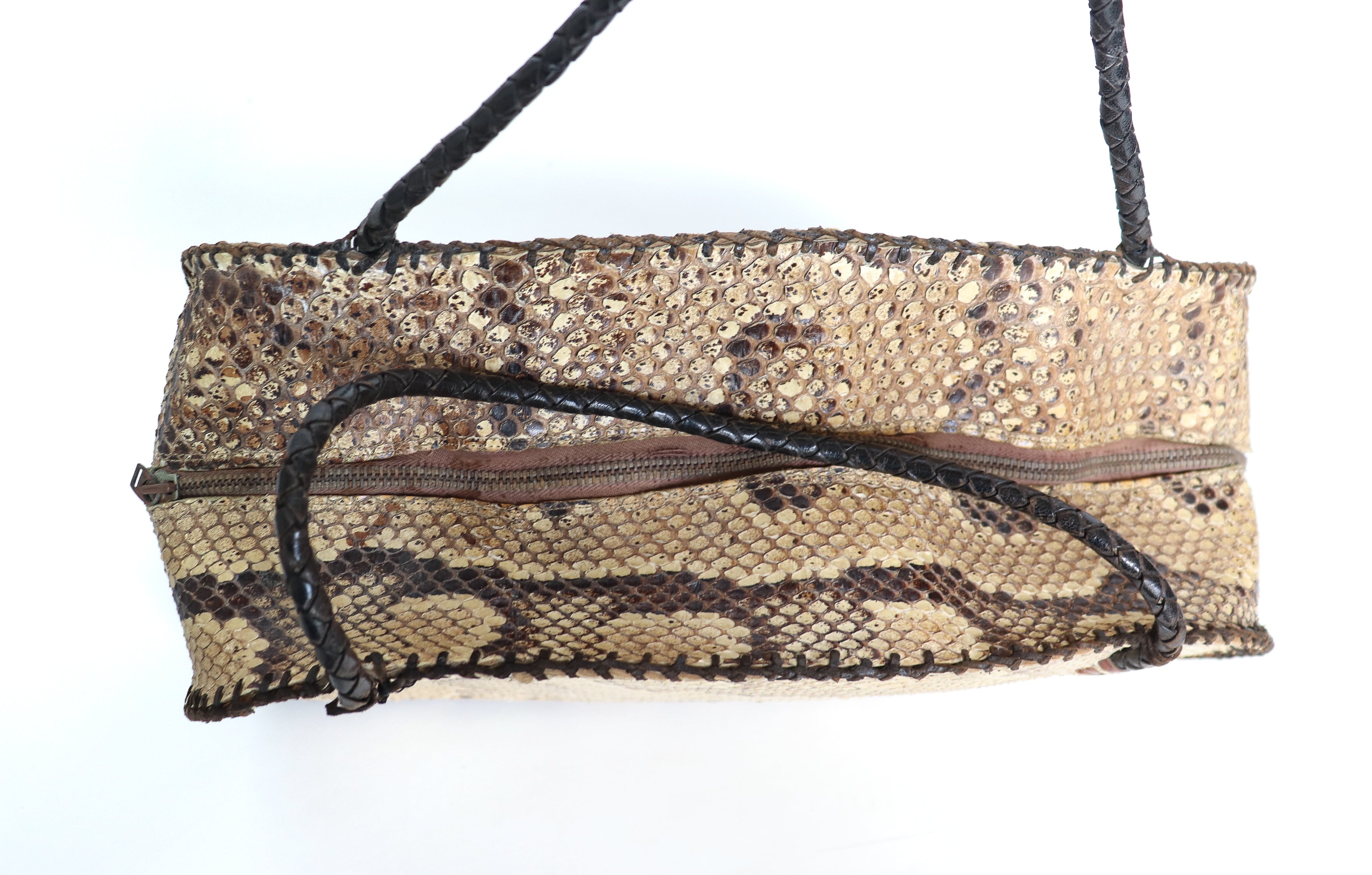 Large Genuine Snakeskin Vintage Tote Bag -  1960s - RARE