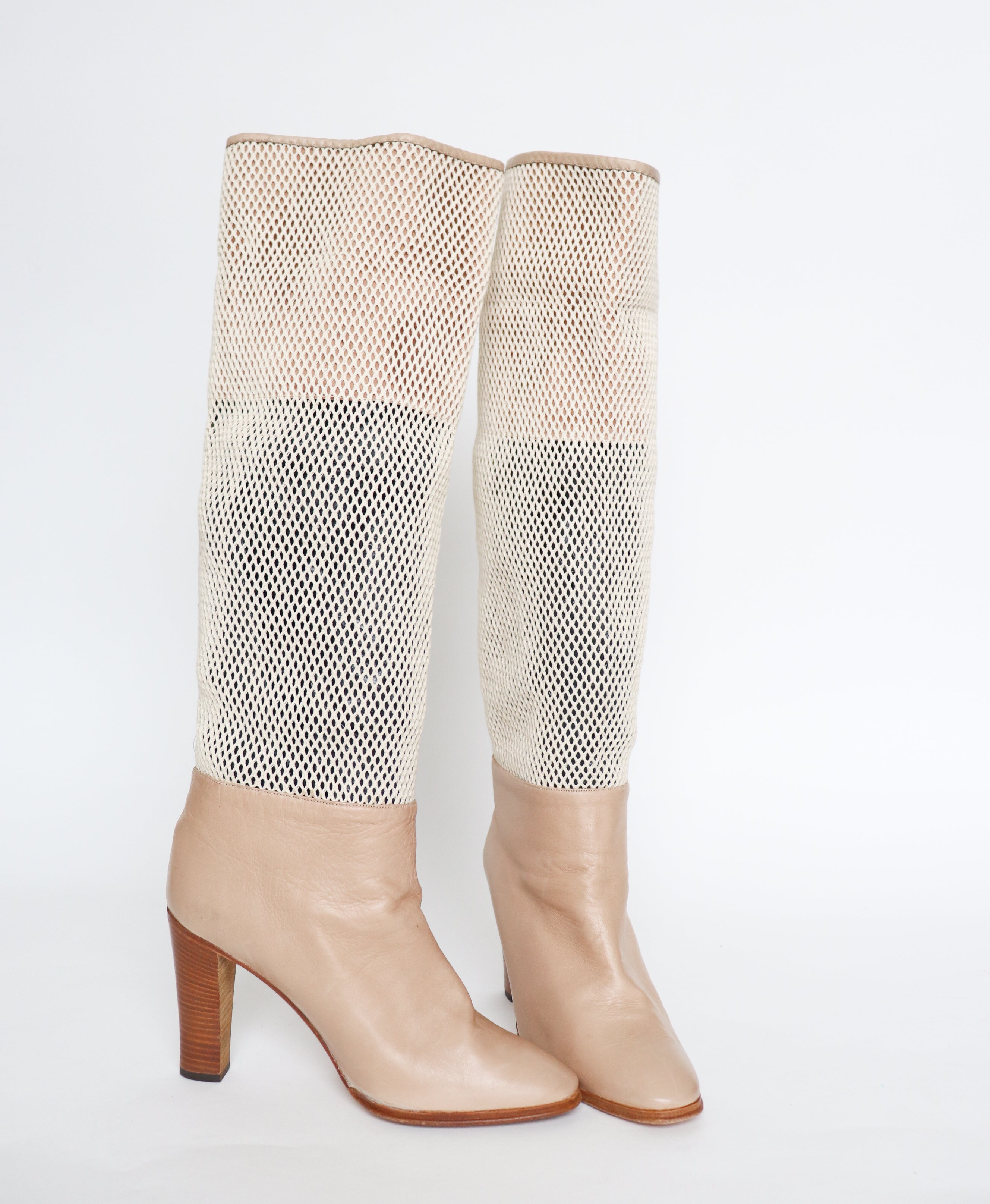 1980s Long Boots - Cream Leather / Mesh - Valmy Moda -  Label 41 - Fit UK 7 / 40