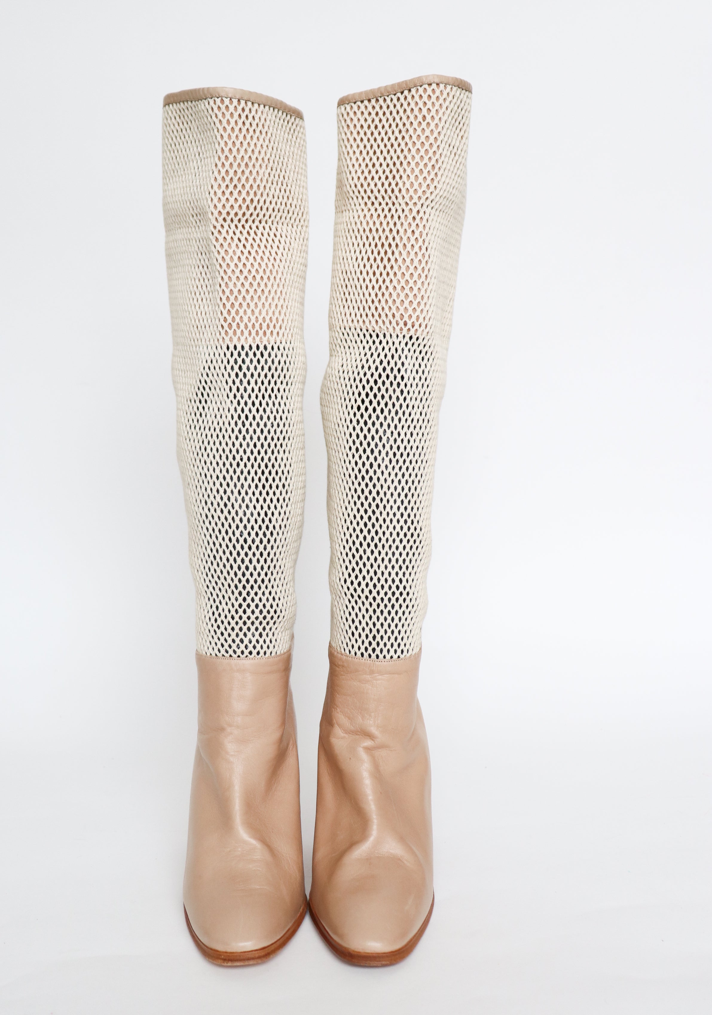 1980s Long Boots - Cream Leather / Mesh - Valmy Moda -  Label 41 - Fit UK 7 / 40